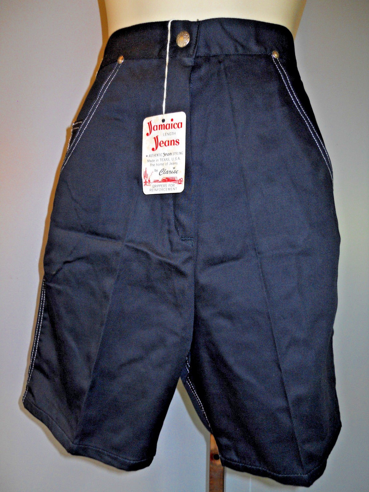 Nos Black Jamaica Jeans 1950s Western High Waist Rockabilly Shorts Pant Vintage