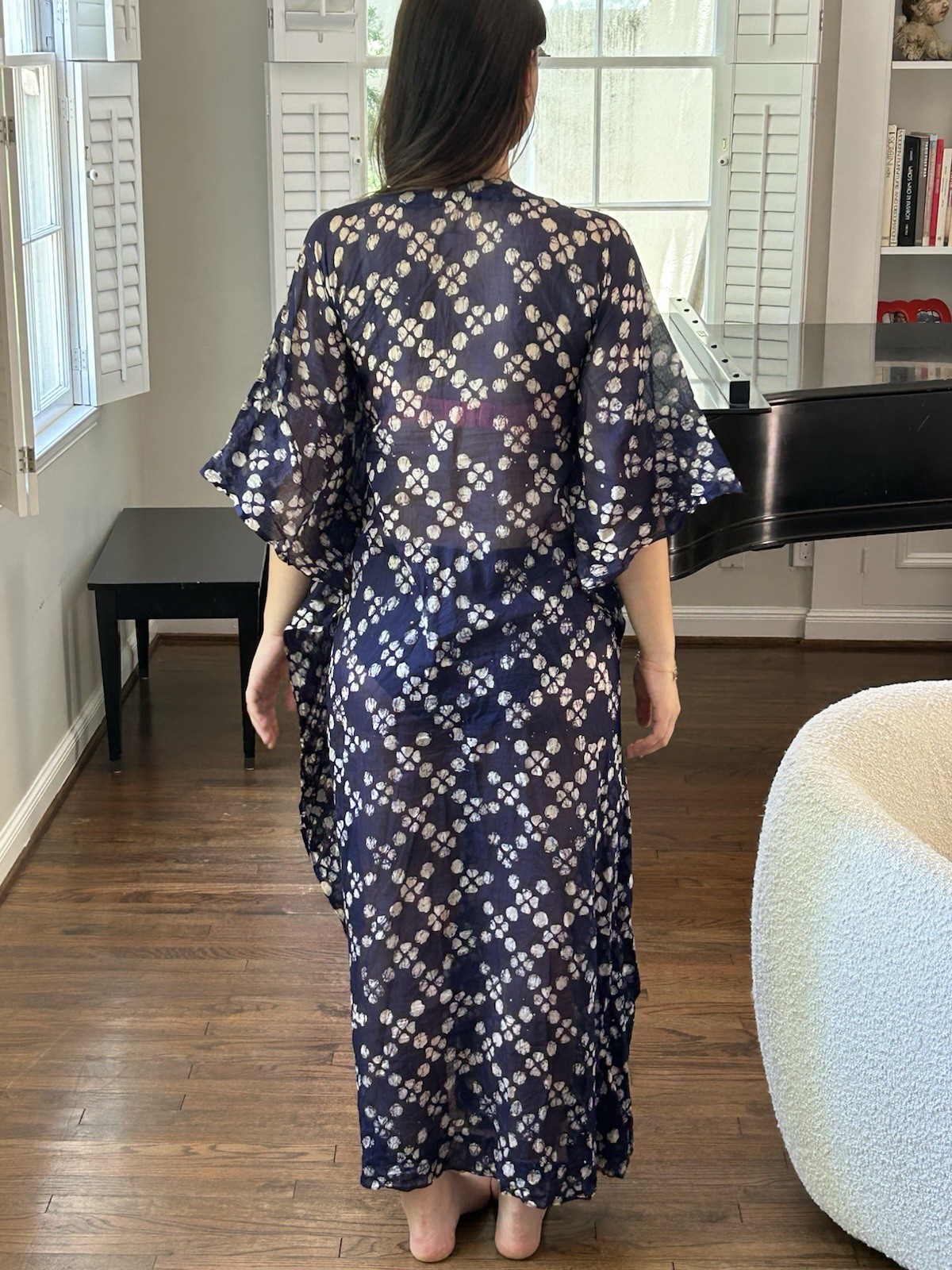 Vintage Batik M Fine Cotton Lightweight Kaftan Mumu Dress Cover Up