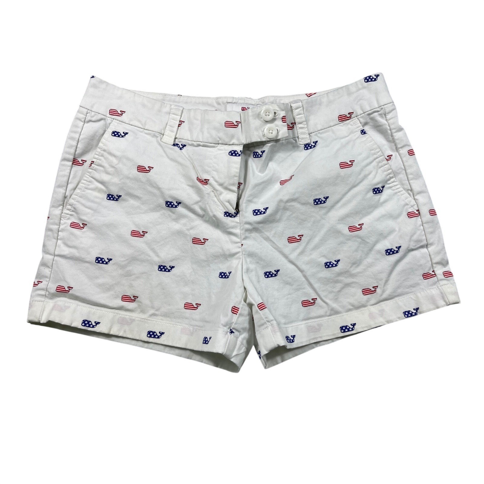 Vineyard Vines Patriotic Whale Shorts Size 4 White Red White Blue Americana