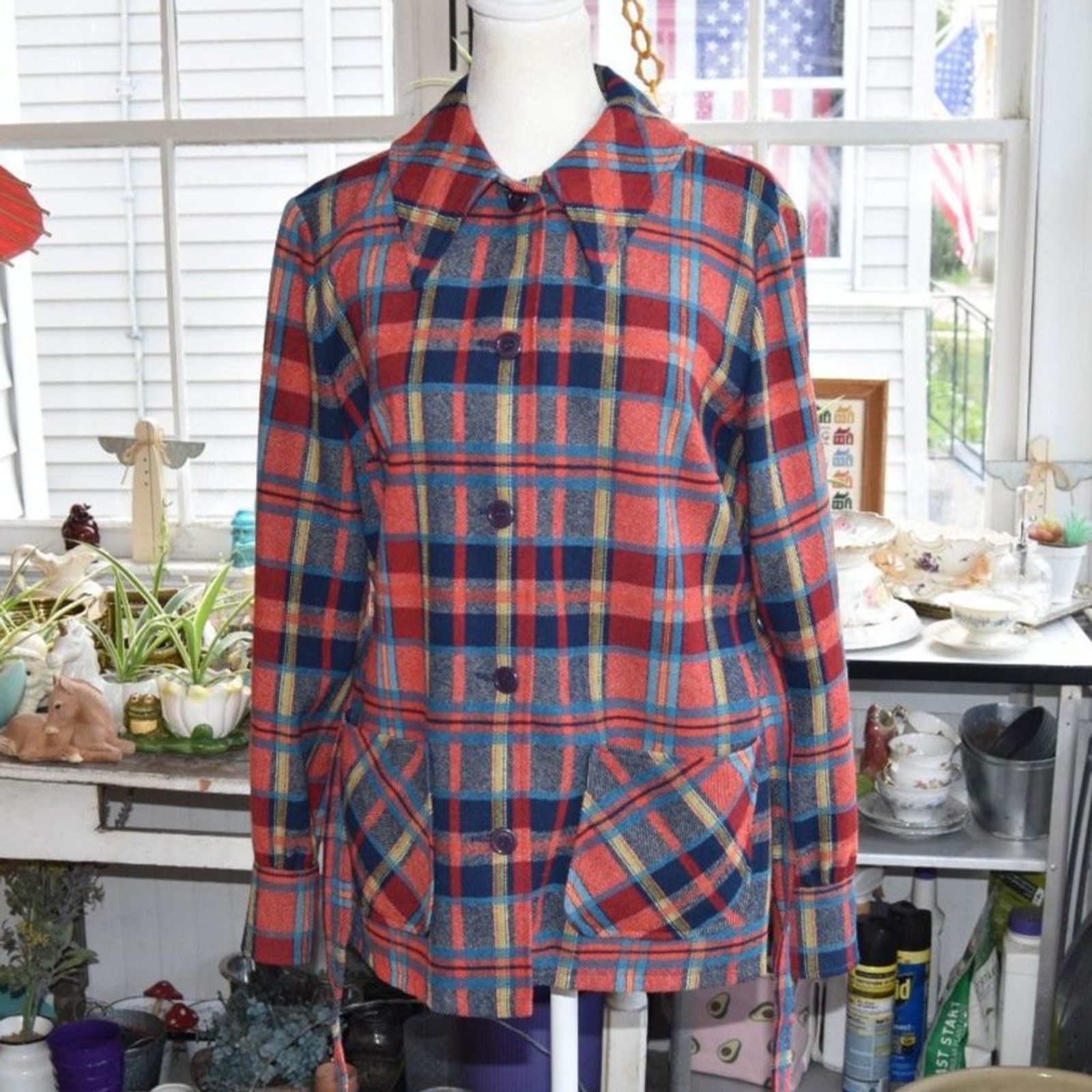 Vintage 60s-70s Pendleton Knockabouts Virgin Wool Plaid Belted Jacket Women&rsquo;s M