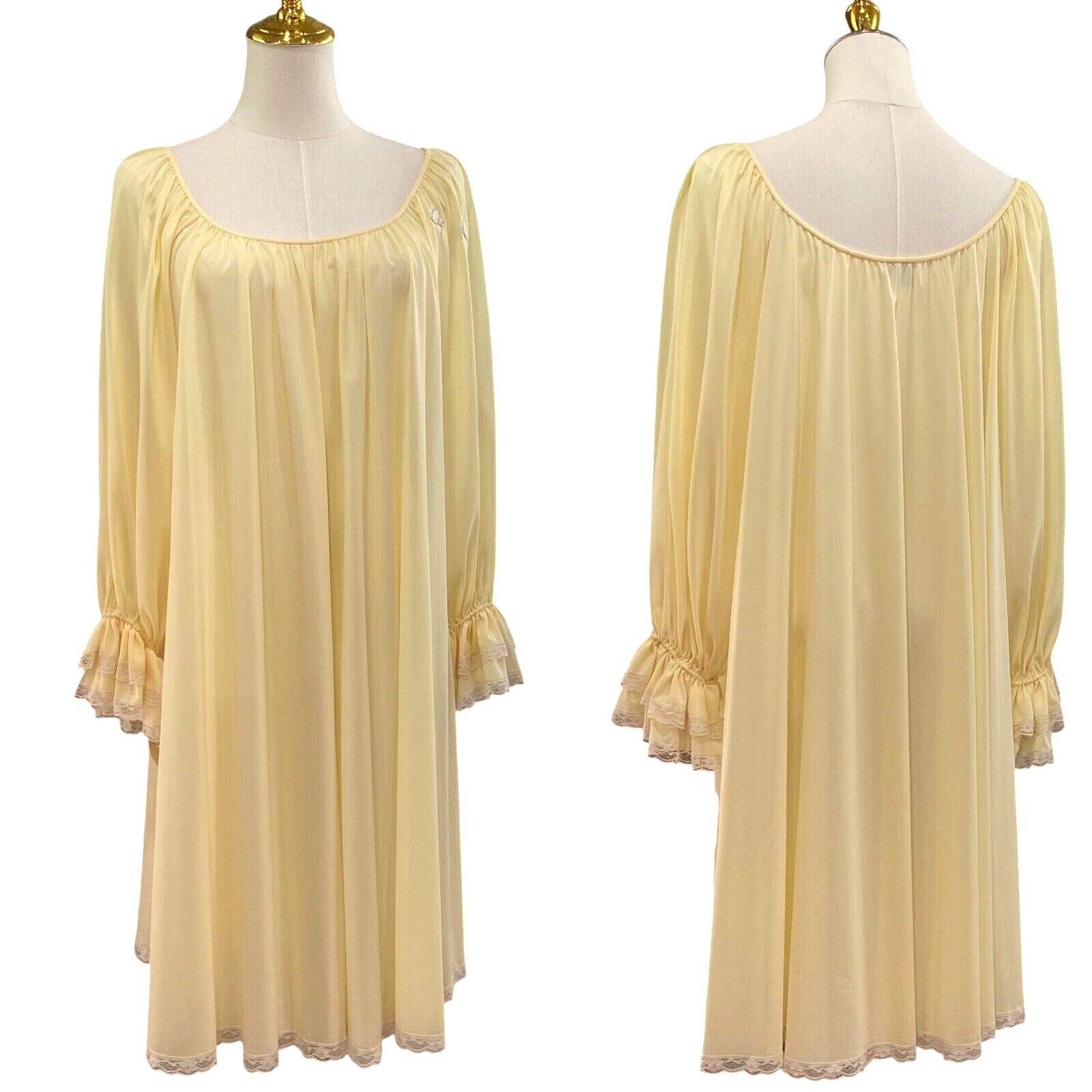 NWT Vintage 90s Lucie Ann Buttercup Yellow Nylon Lacy Babydoll Nightgown Size S