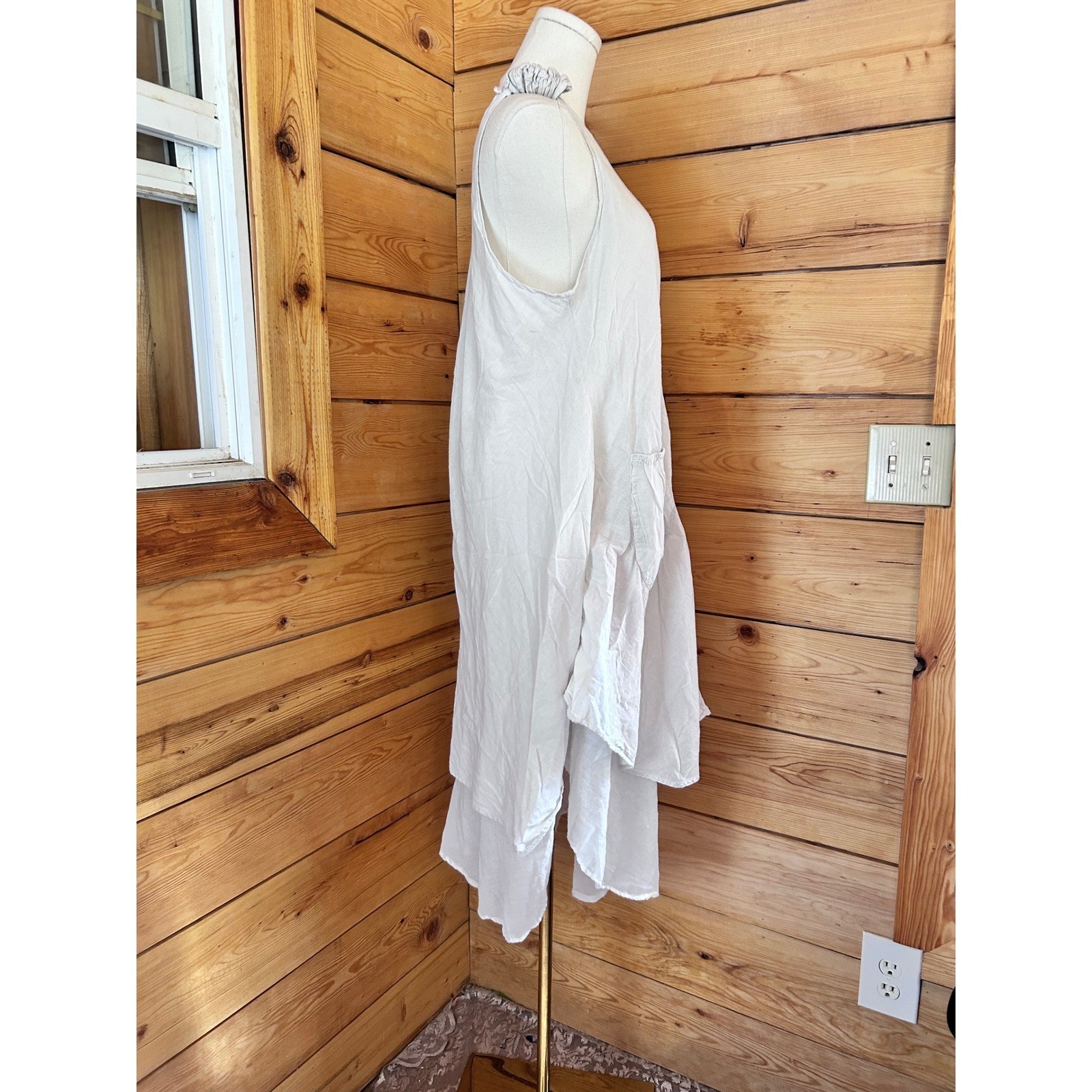 Vintage Cotton Shift Dress Large Cream Button Front Boho Om Grown Lagenlook Orga
