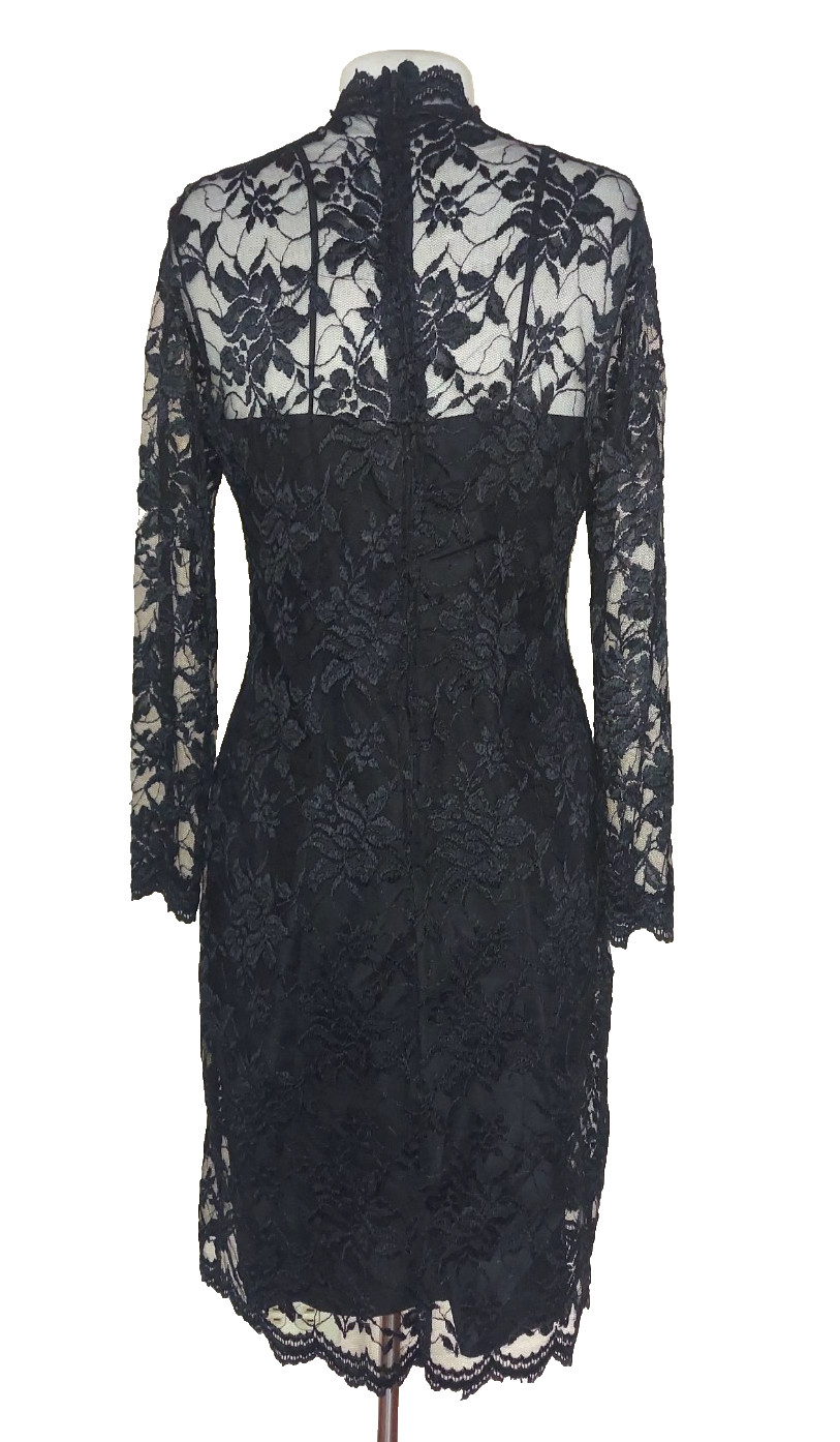 Vintage Expo Nite Cocktail Dress M Women Black Sequined Lace