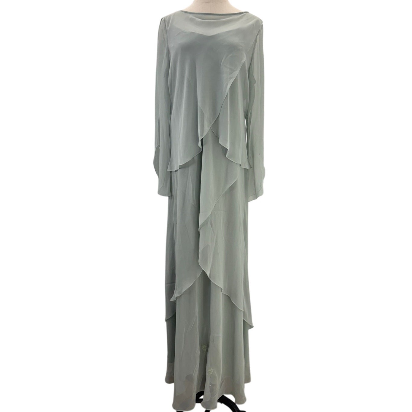 Vintage 90s Women&rsquo;s Large Captivia New York Mint Chiffon Layered Dress Set USA