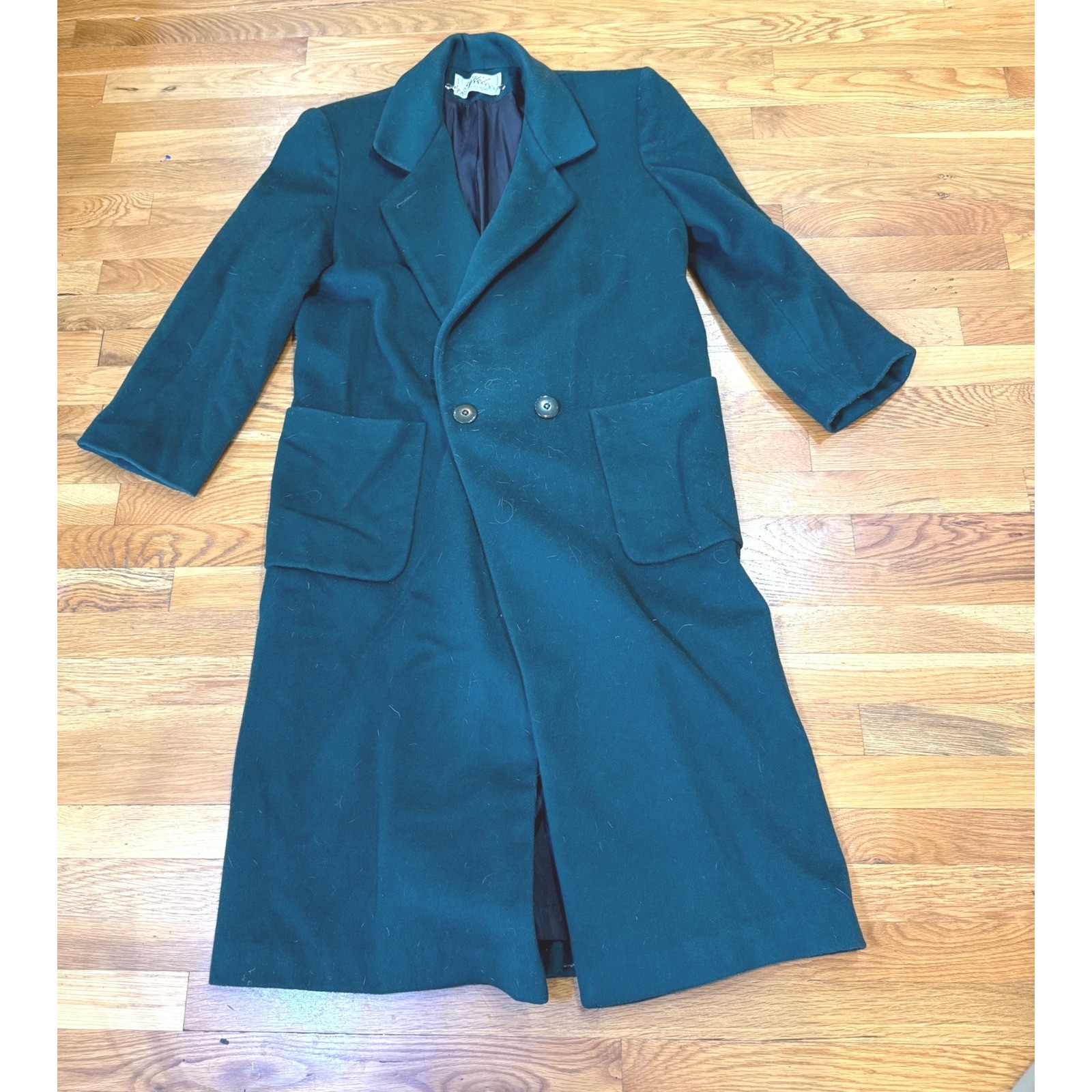 Vintage Billi by Billycoat Forest Green Wool Blend Double Breasted Long Coat USA