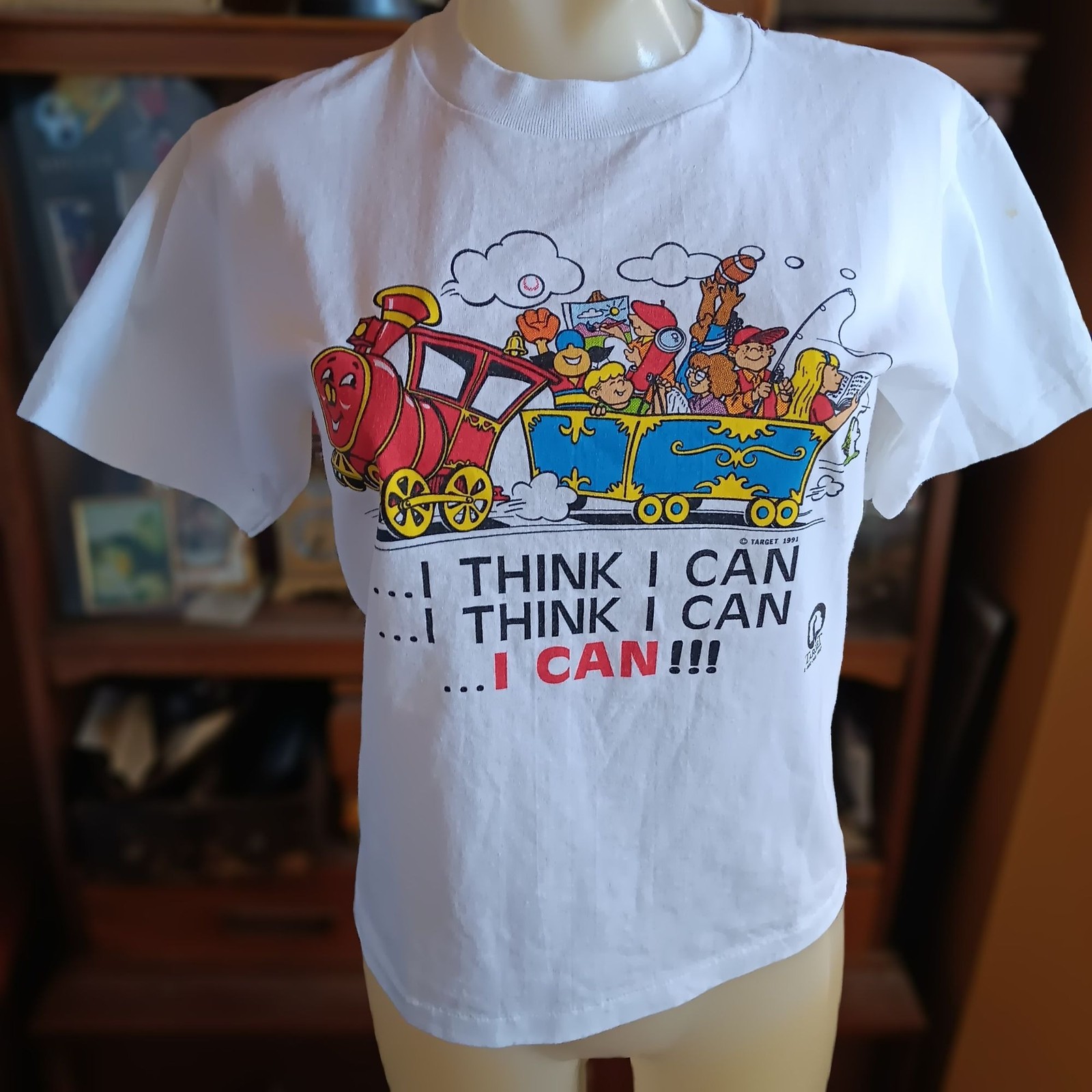 Vintage Women&rsquo;s T-shirt Single Stitch Small Happy Train 90&rsquo;s Target Hanes USA