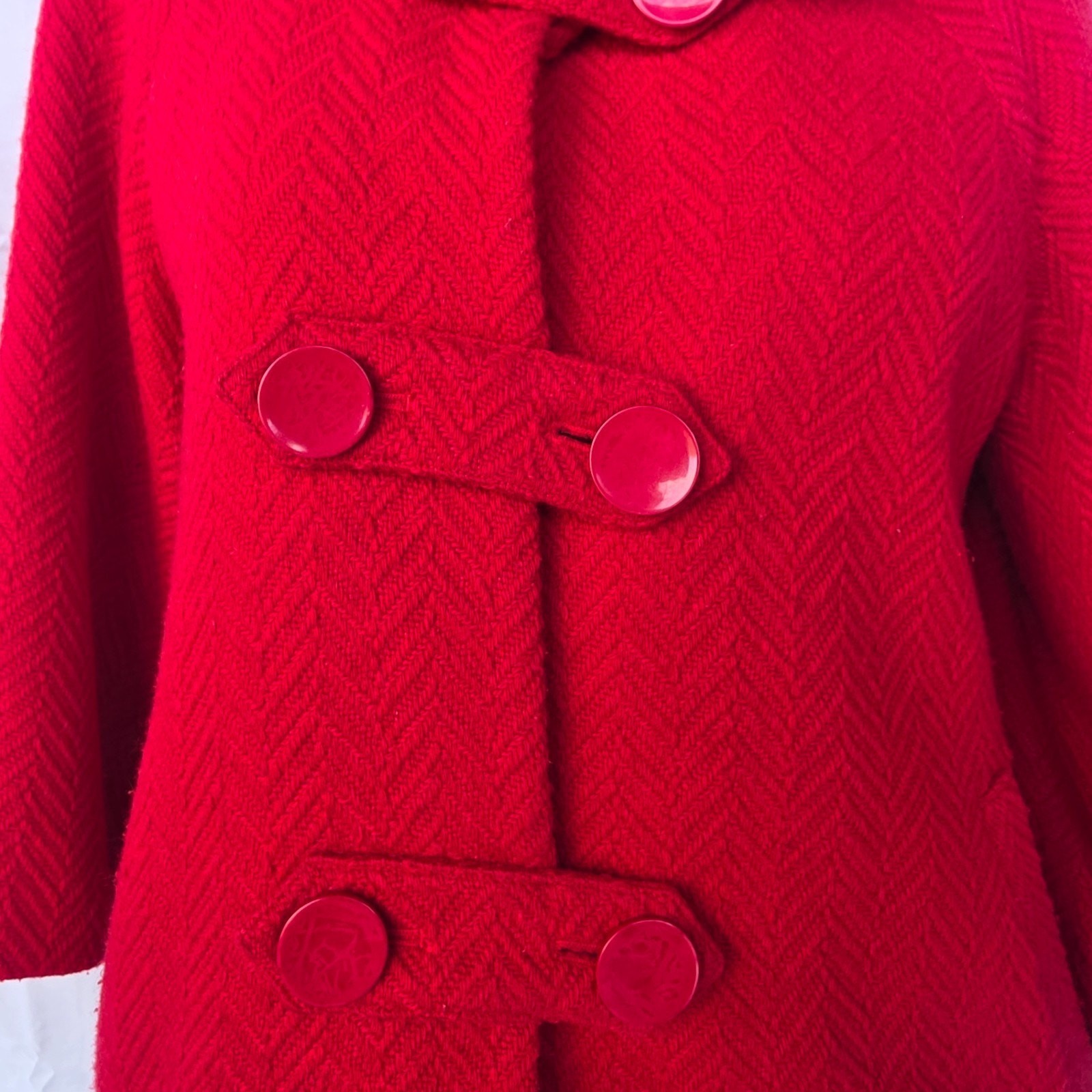 VTG Harold’s Red Wool Blend Jacket Women S Herringbone Textured Button Coat