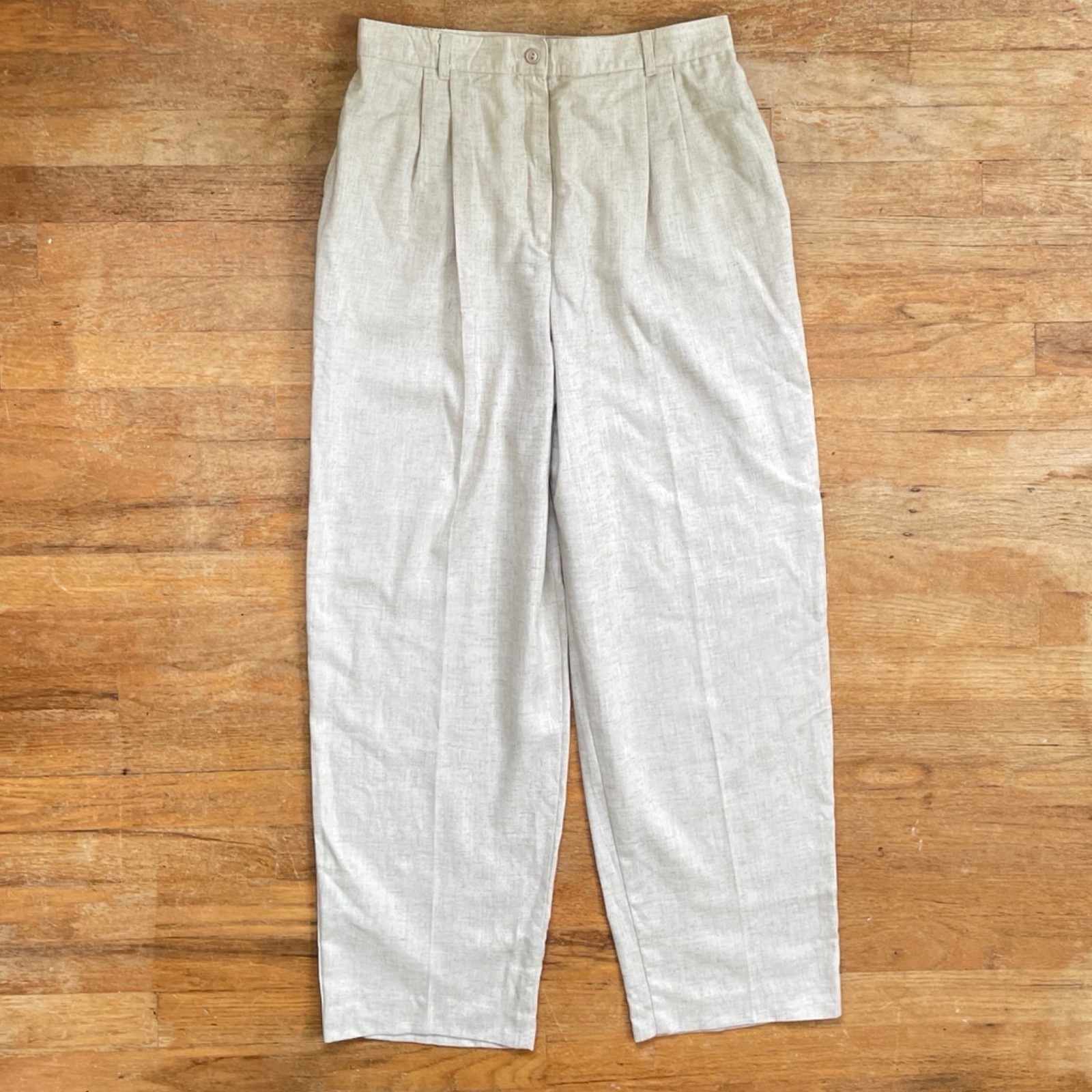 Vintage Woven High Waist Pants Size XL 32-33&Prime; Waist 1990s Beige/Oatmeal Pleated