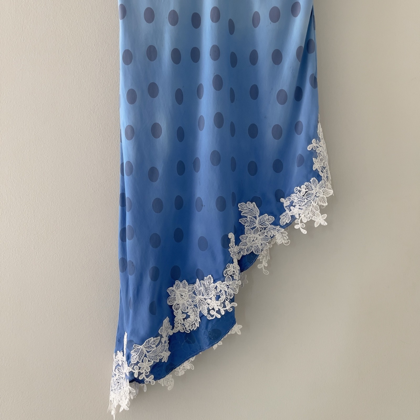 Vintage Pale Lavender & Hand-Dyed Blue Silk Polka Dot Slip Dress (S–M)