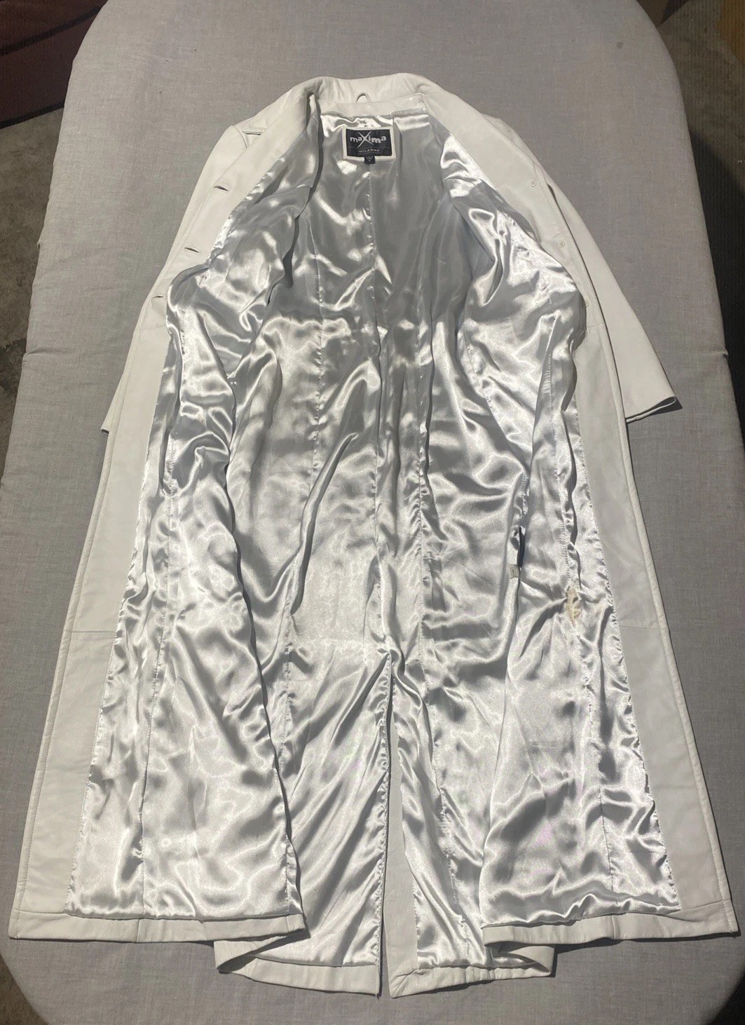 VTG Wilsons Leather Máxima Women&rsquo;s White Long Duster Trench Coat Medium Y2K 90s