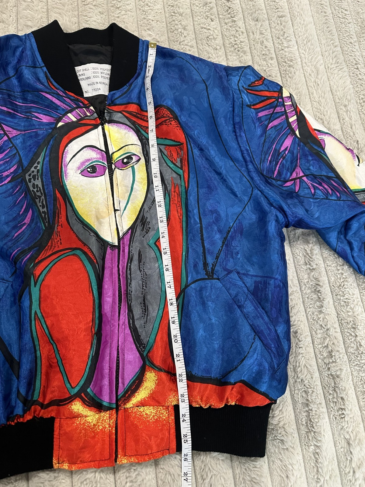 Vintage Picasso Inspired Abstract Art Bomber Jacket Blue Multicolor Korea