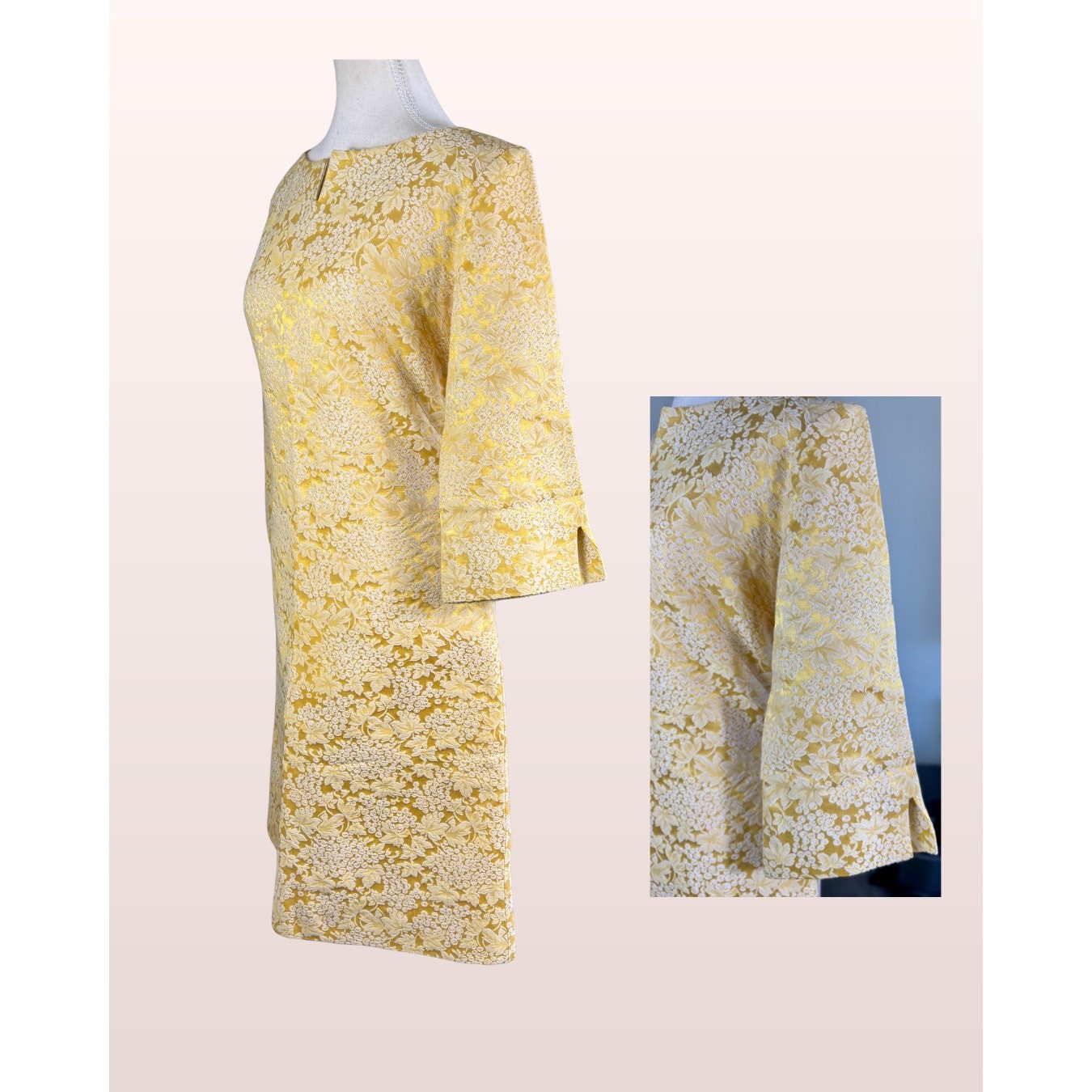 Vintage 60s R&K Originals Gold & White Grape Brocade Cocktail Dress Size 13