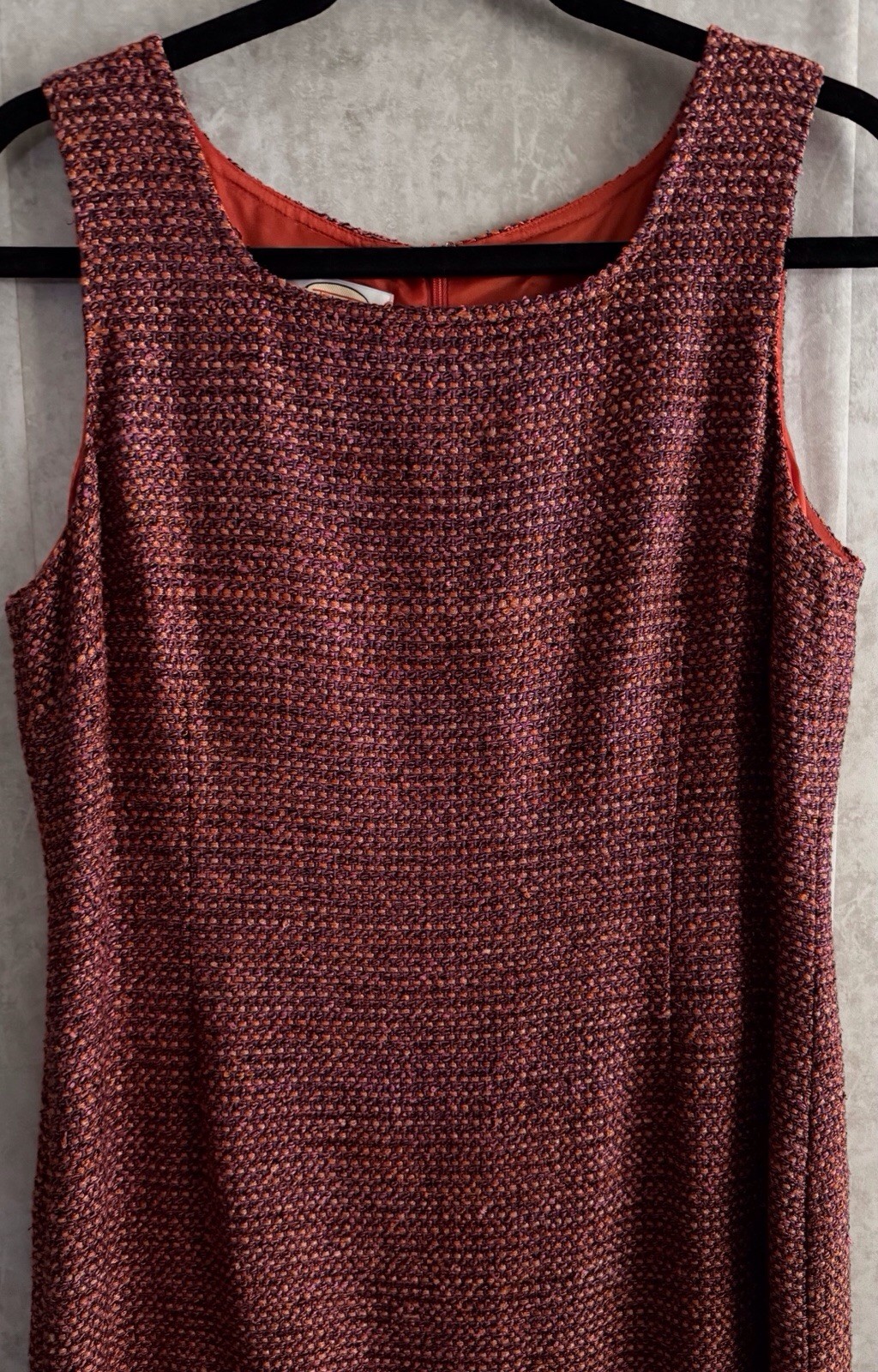 Talbots 2pc Silk Blend Multi Rasberry/Wine Tweed Sheath Dress Jacket Set Sz12P