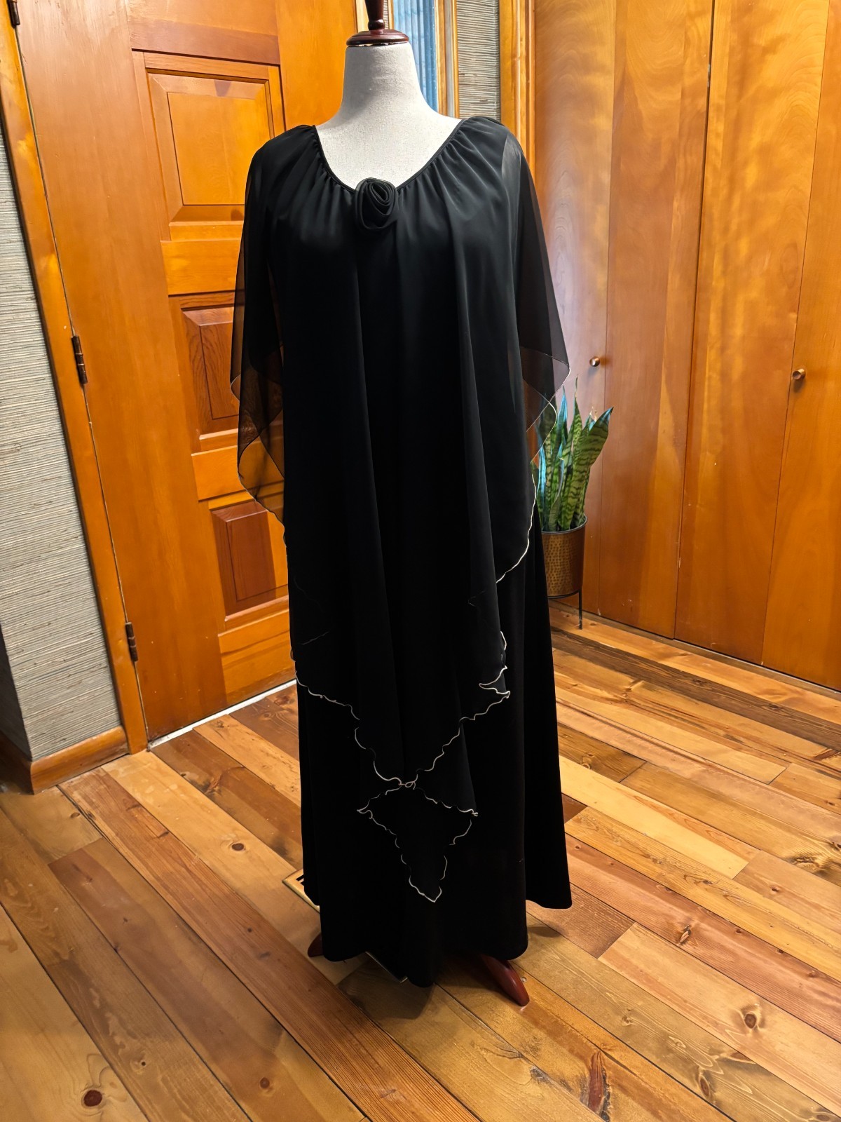 Vintage Lily Lynn Black Kaftan Style Evening Dress Size 18