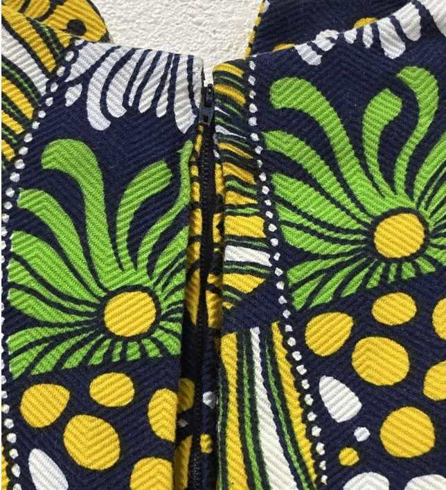 Vtg 70&rsquo;s Handmade Woman’s Dress Maxi Psychedelic Flowers Green yellow black S/M
