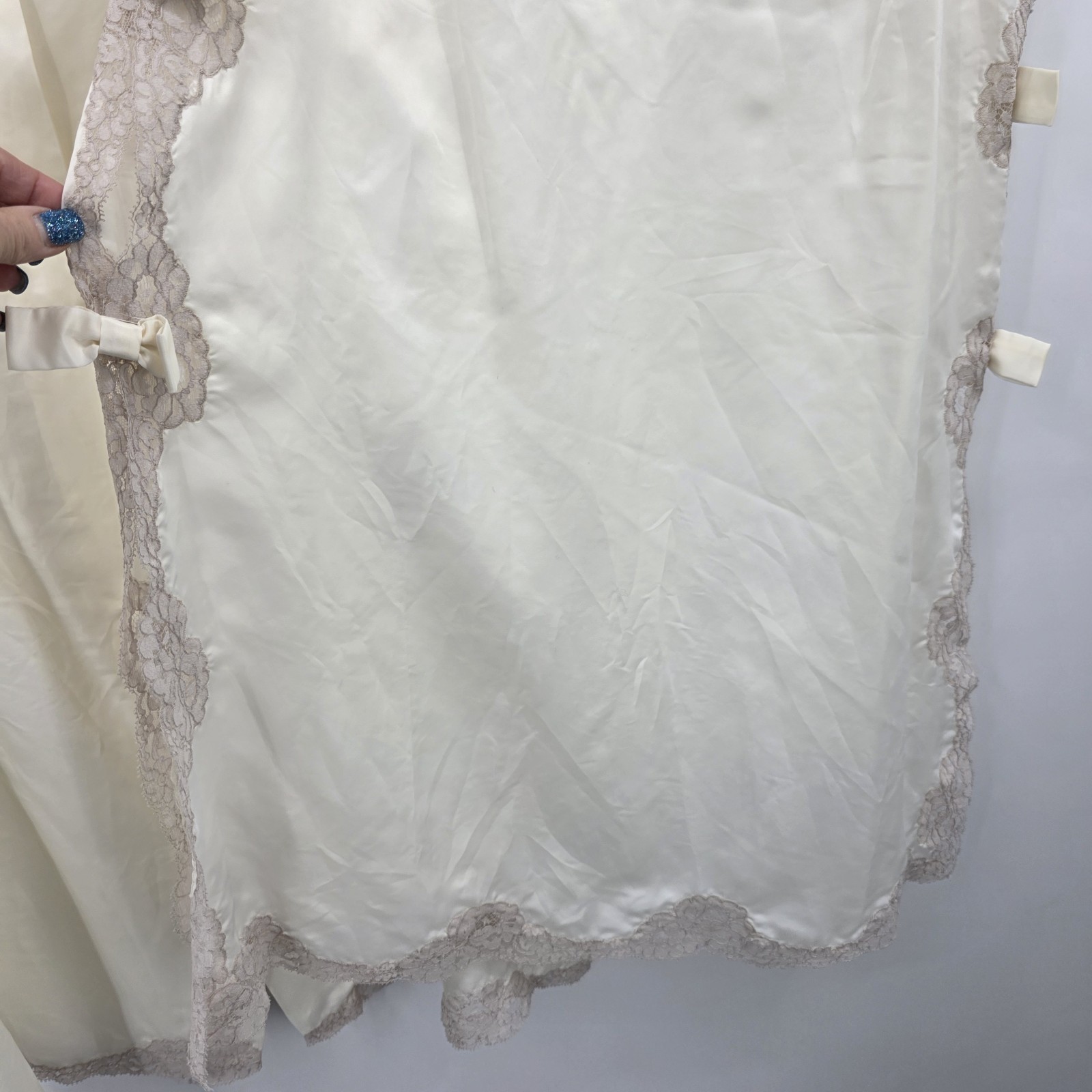 Vintage 1970s Eyeful by Flaums Peignoir Set Ivory Lace Silk Blend Union Made