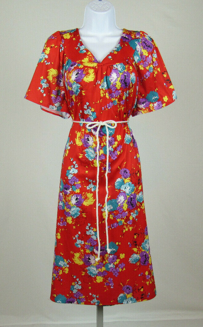 VTG 1990s 2000s ANTHONY RICHARDS RED FLORAL DRESS SIZE 1X POLY ROPE BELT