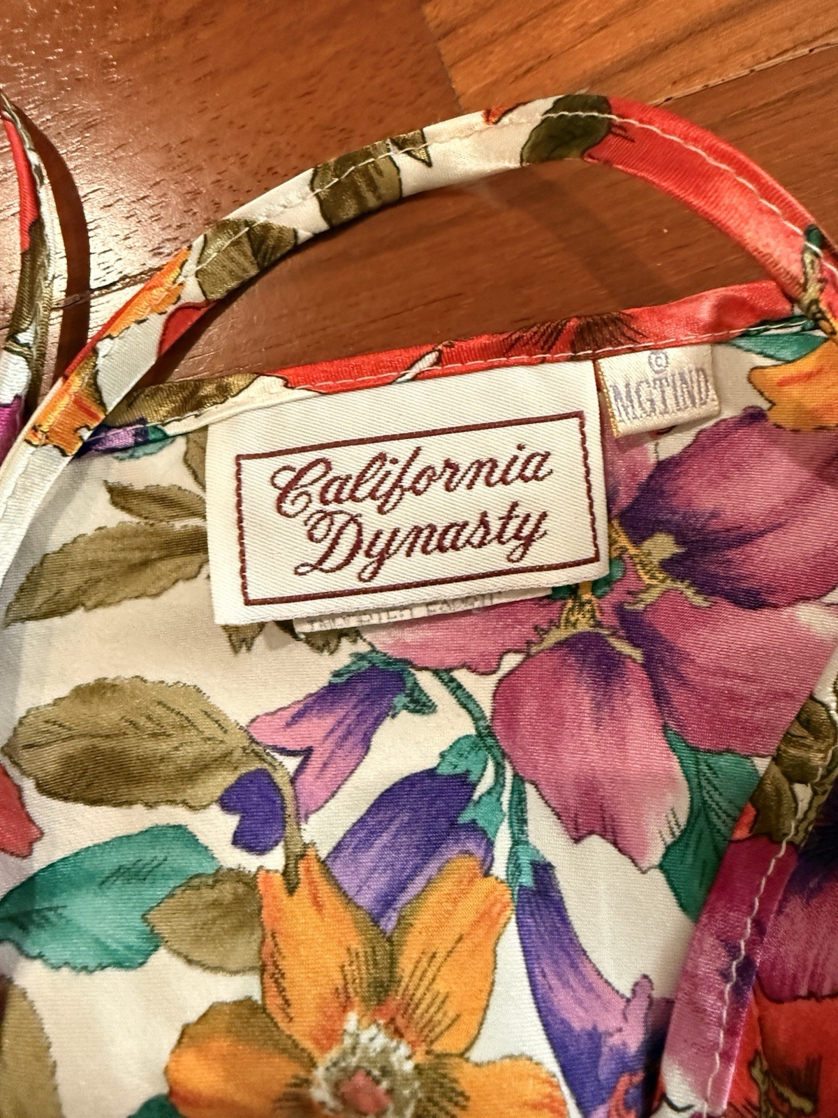 Vintage California Dynasty Polyester Satin M Floral Camisole Cami Tank USA 1980s