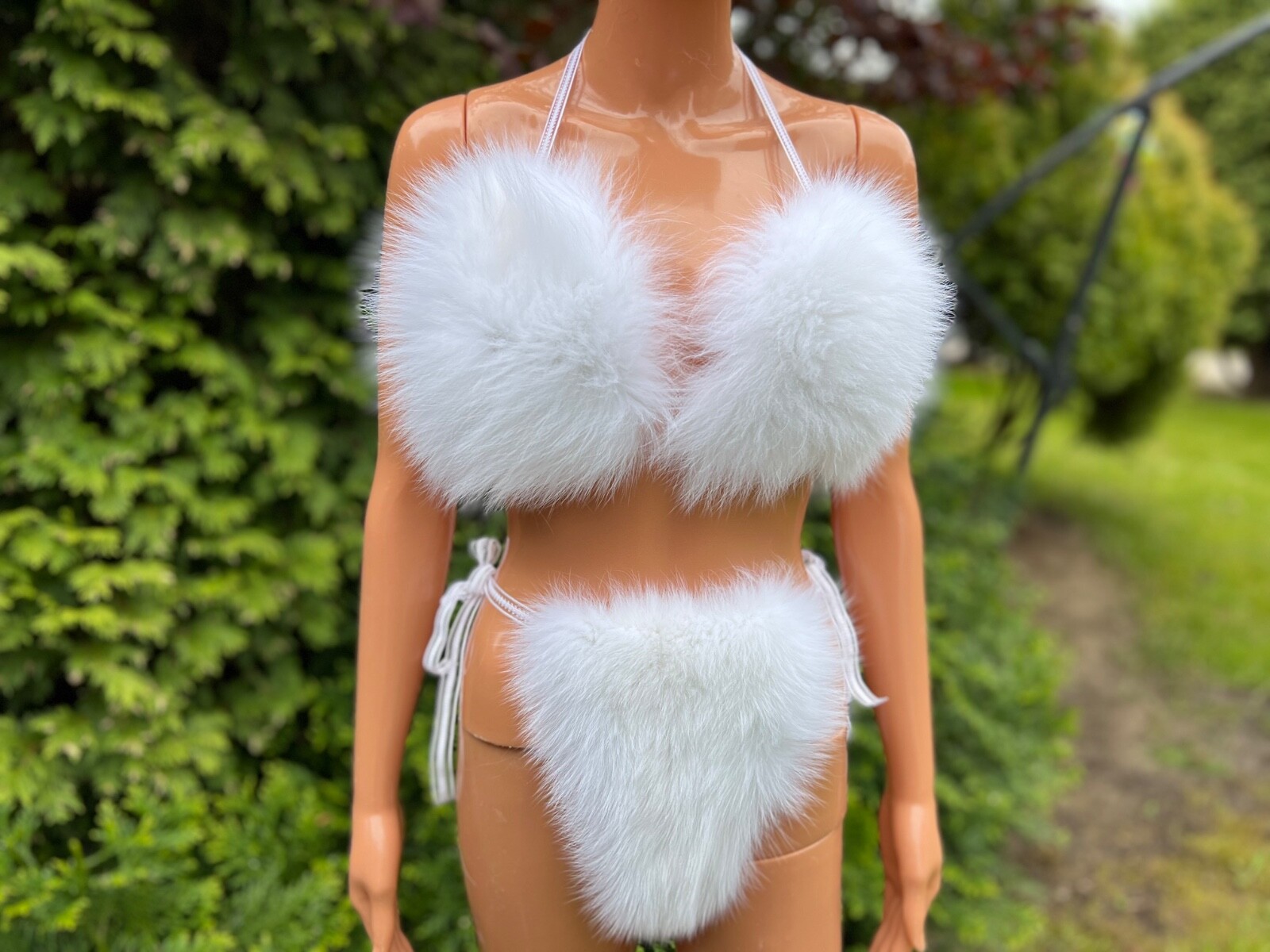 White Arctic Fox Fur Bikini Set – Real Fur, Satin Lined, Handmade Lingerie
