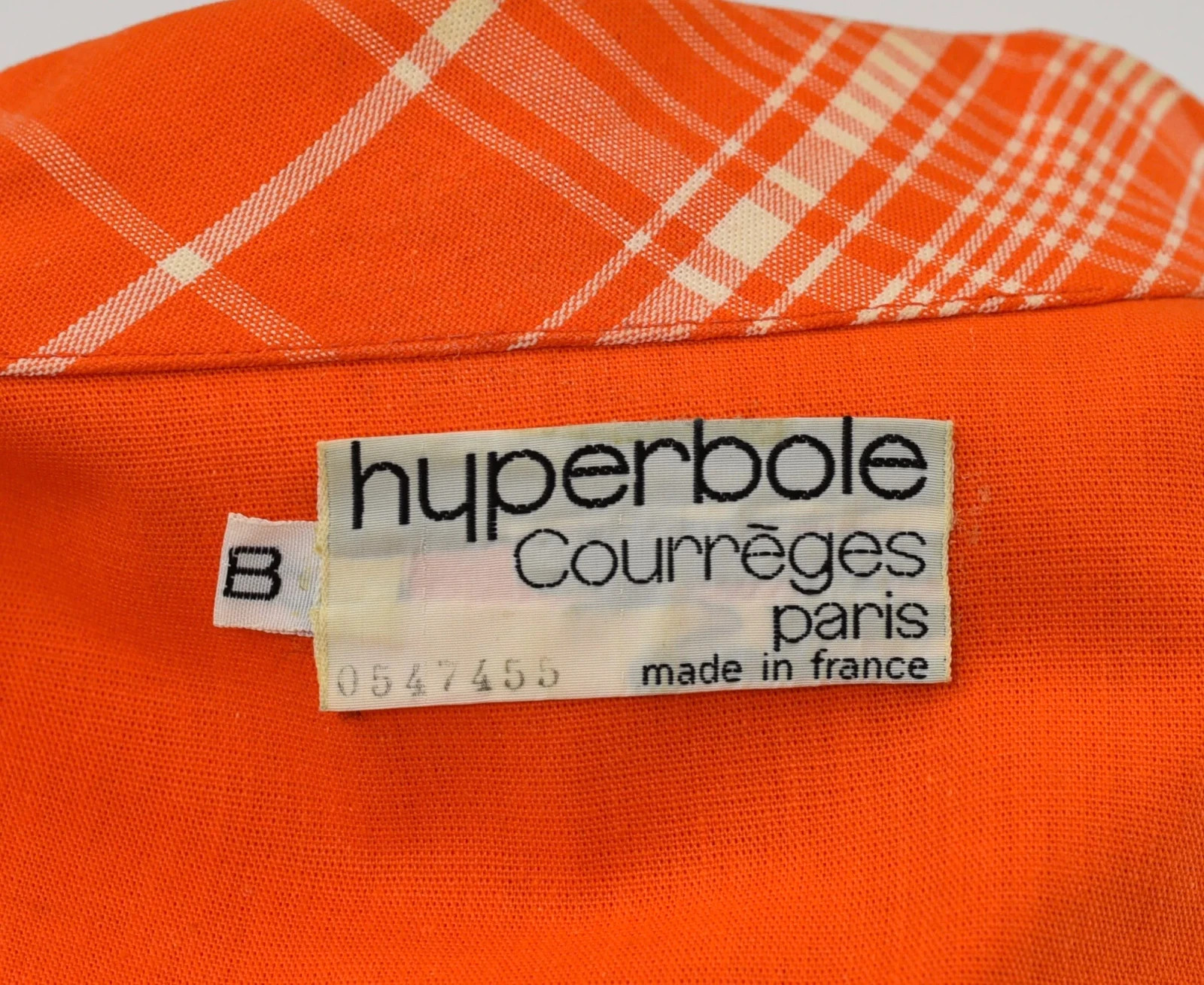 1970s Courreges Hyperbole Orange White Plaid Cotton Coat Jacket Dress
