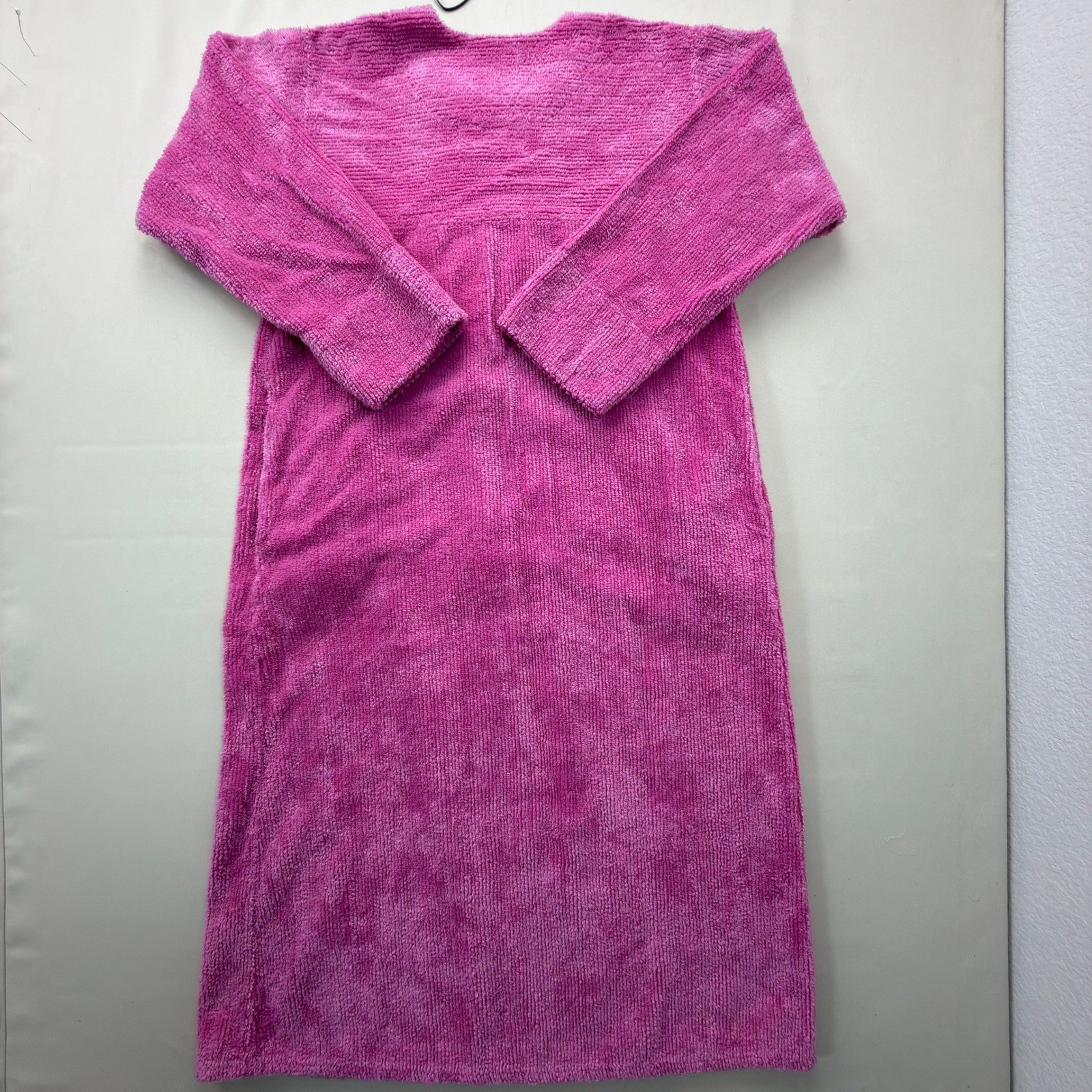 Stan Herman Robe Womens PL Zip Front Long Sleeve Pink Solid Relaxed Vintage 90s