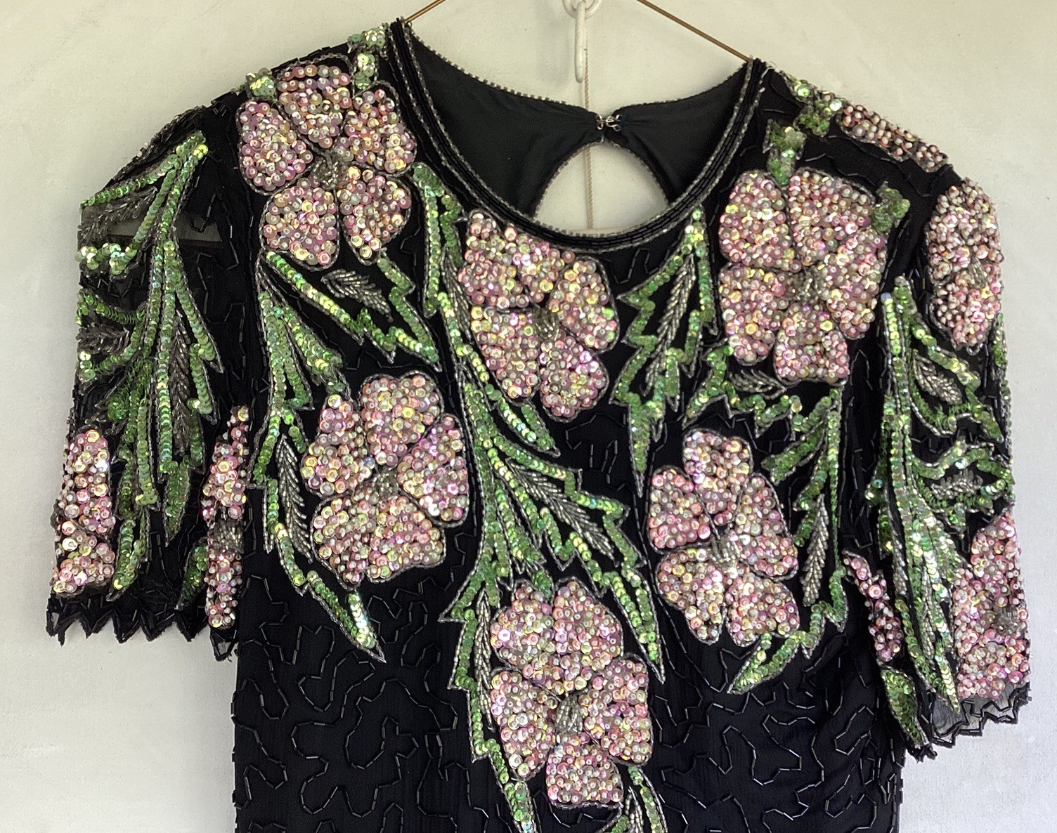 Vintage 80’s 100% Silk Sequin Beaded Dress Size P S