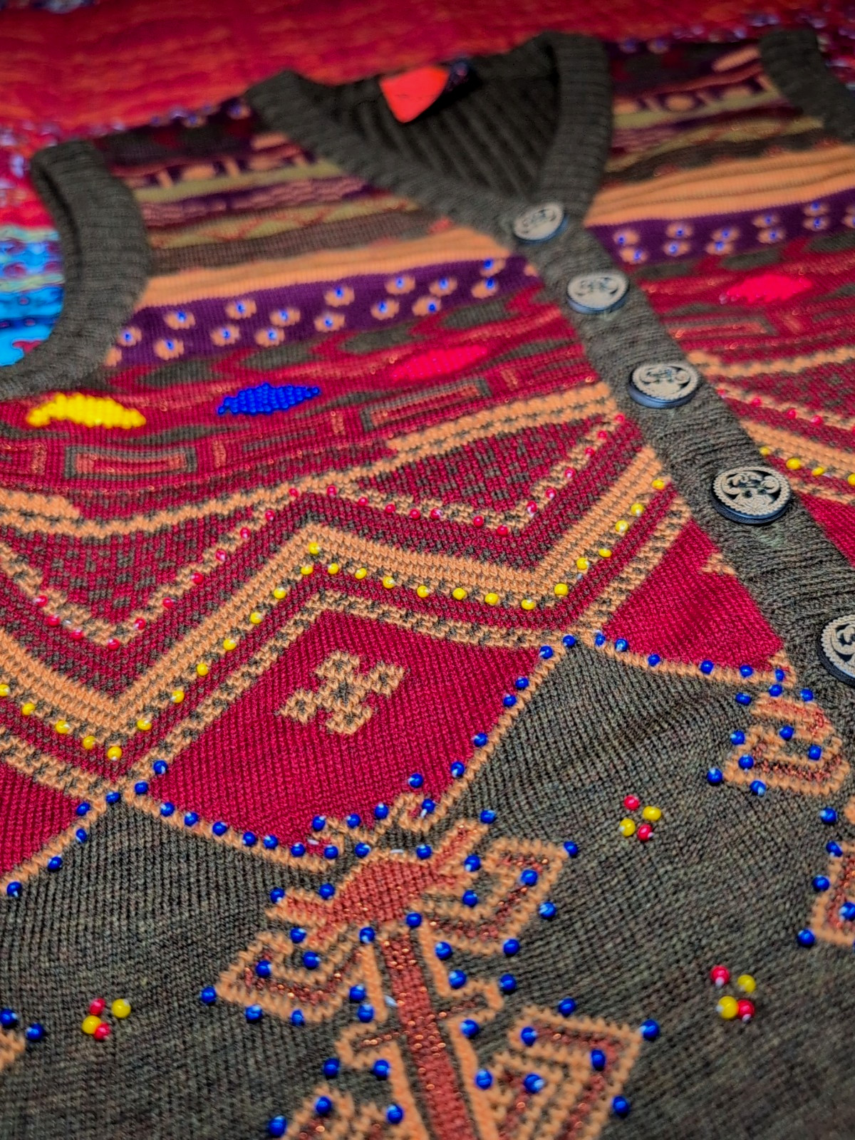 Vintage BAZAR Christian Lacroix Boho Beaded Accent Sweater Vest *See desc for sz