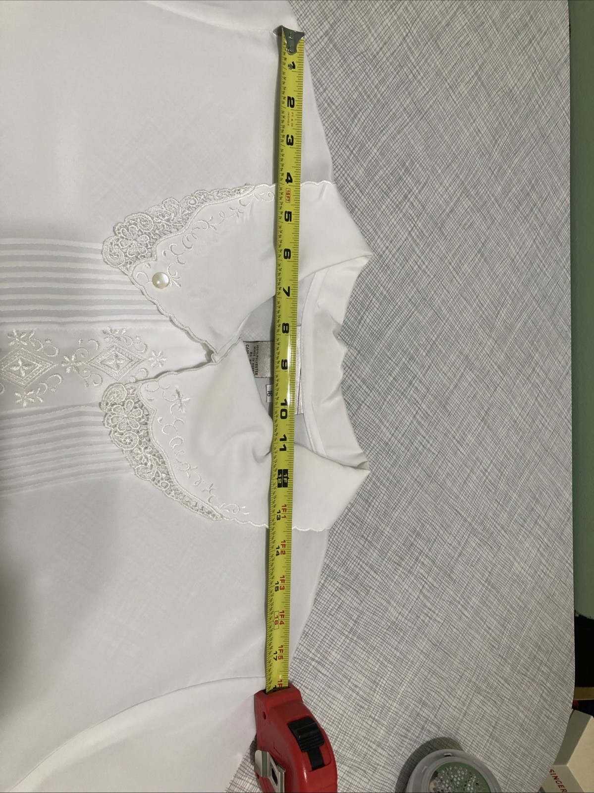 Vintage 80s Priorities White Pintuck Secretary Blouse Lace Peter Pan Collar 16