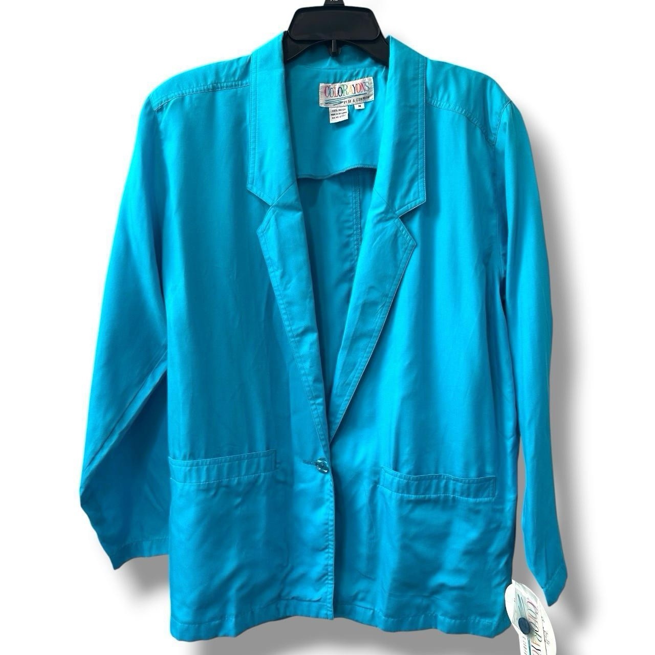 Vintage Deadstock 80s Ladies Bold Aqua Blue Lightweight Power Blazer sz M