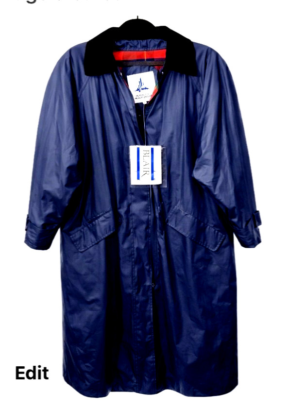 Misty Harbor Womens 3X Reversible Hooded Raincoat Navy Plaid Vinyl Plus Size