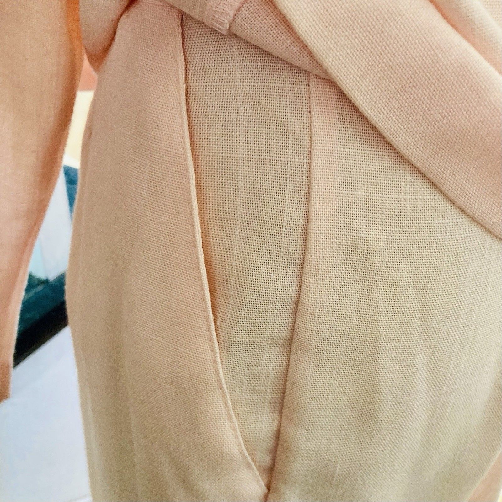 1980s Linen-look Petal Pink Lace-trimmed Pantsuit For Work Church Or Tea Parties
