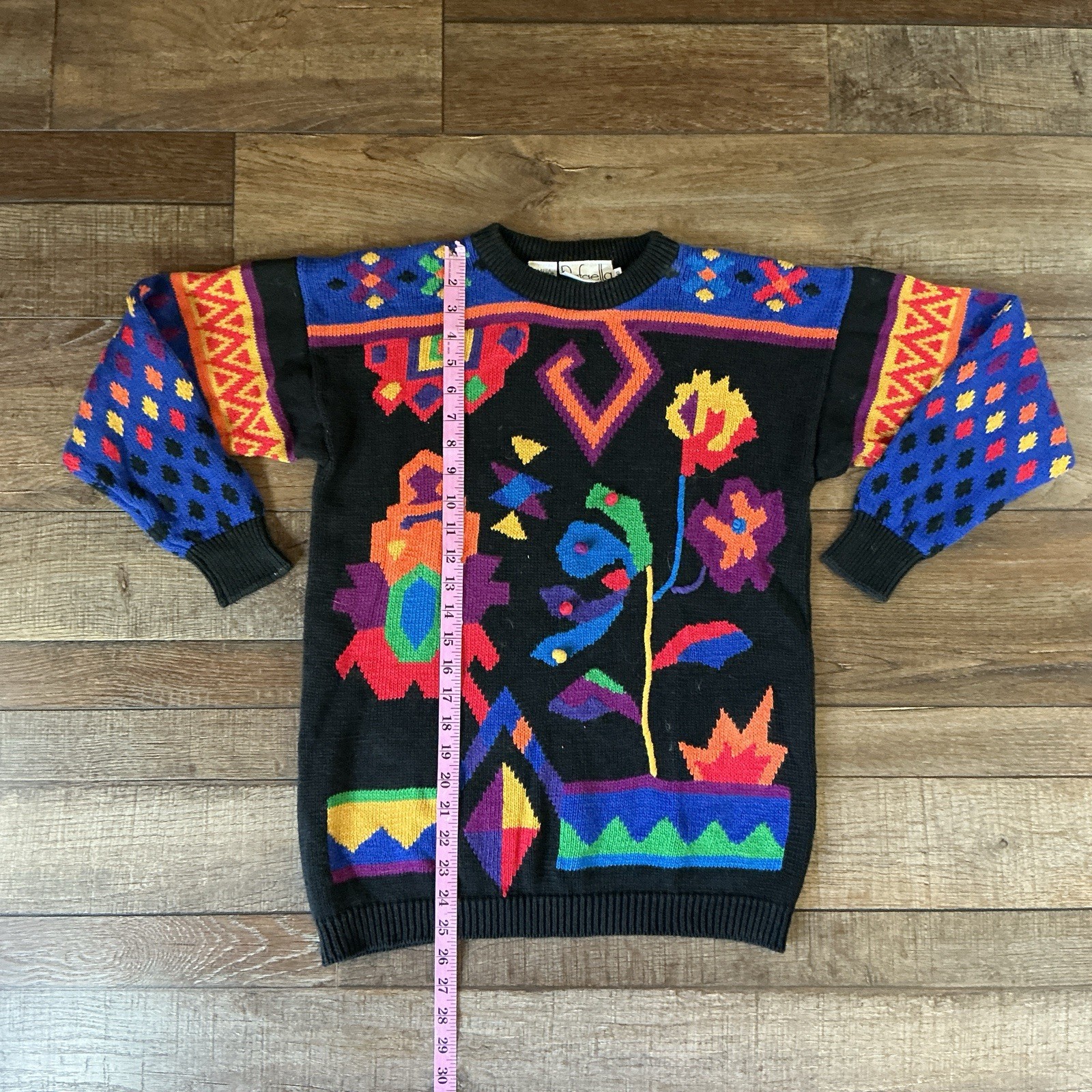 80s VINTAGE Rafaella Multicolor Abstract Knit Sweater Ramie Cotton Size S #50E7