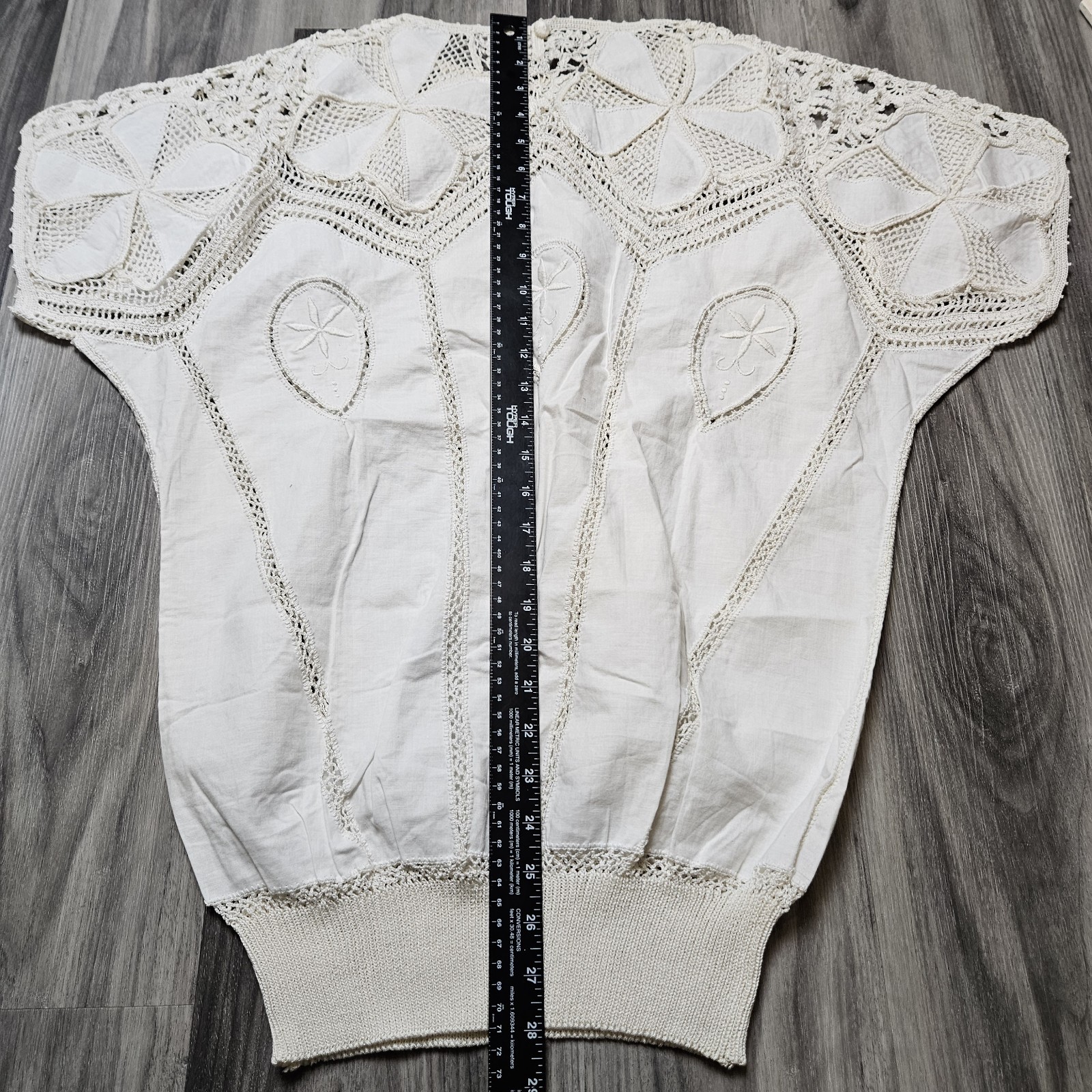 VTG NOS Hand Made BANDO Crochet Lace 100% Cotton Linen Tunic Large Women&rsquo;s Top