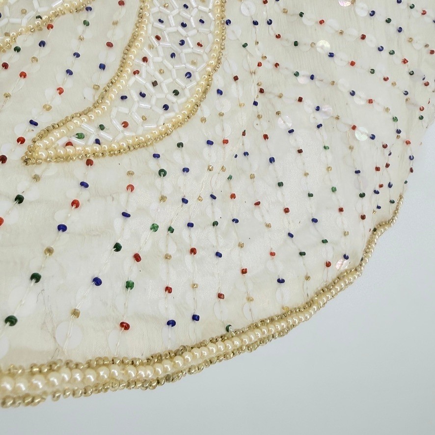 Vintage New Silk Beaded Sequin Blouse Cream Art Deco Top M NOS India Fairy Boho