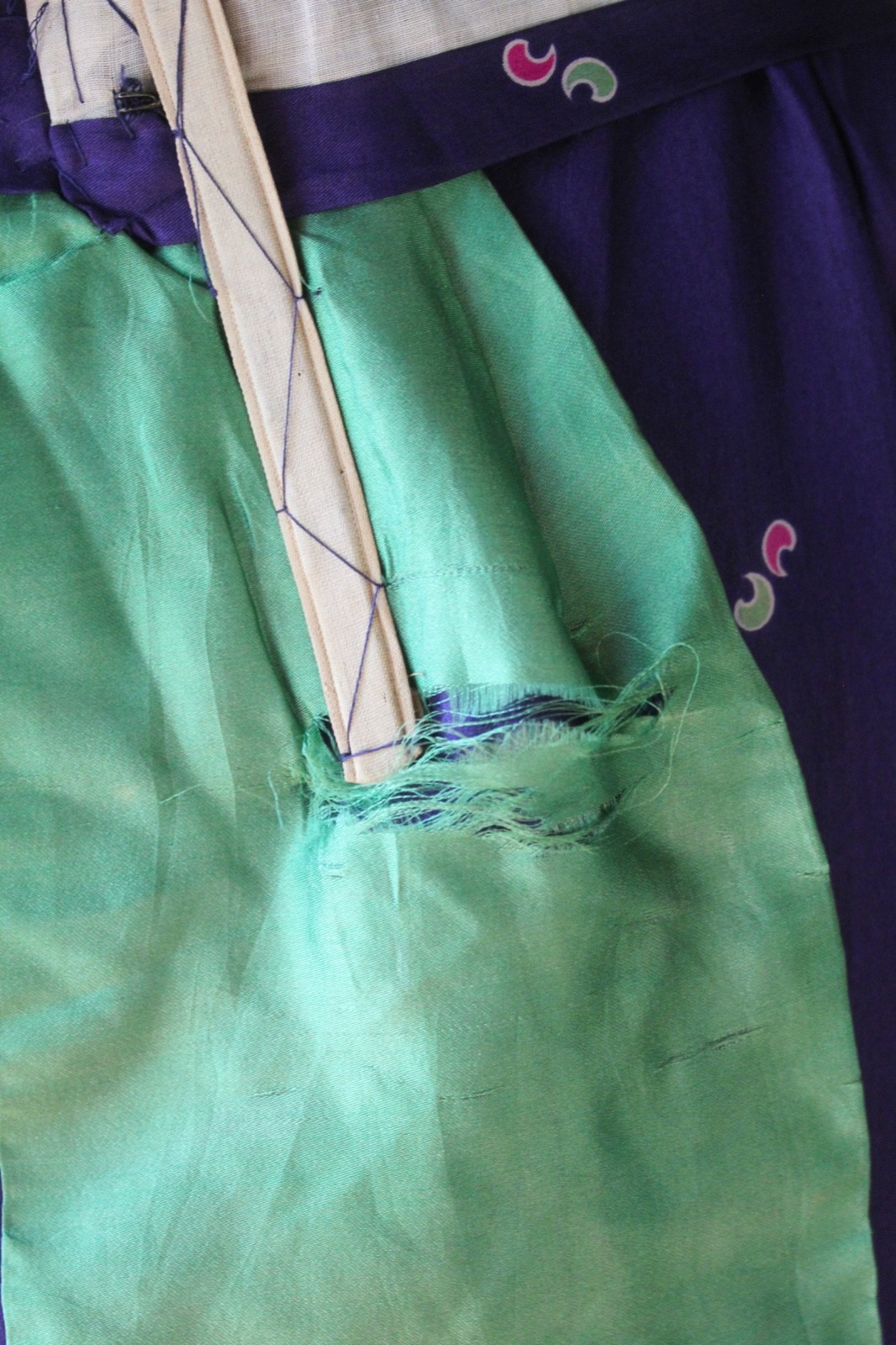 Antique 1910s Edwardian Purple Printed Silk Embroidered Dress Stunning! EX COND!