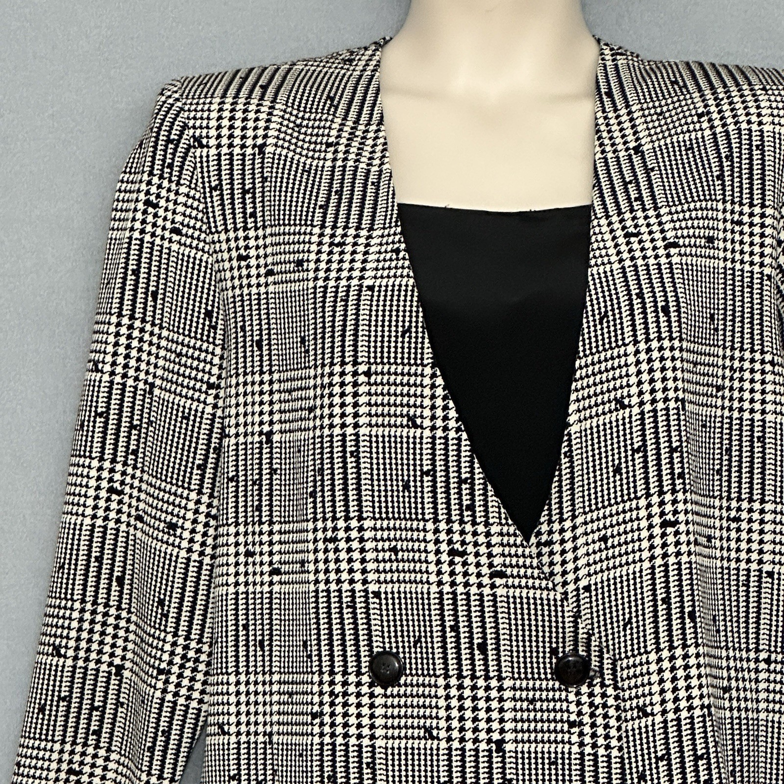 VTG 80s ACT II Women Suit 12 Ivory Houndstooth Check Plaid Power Classic Office