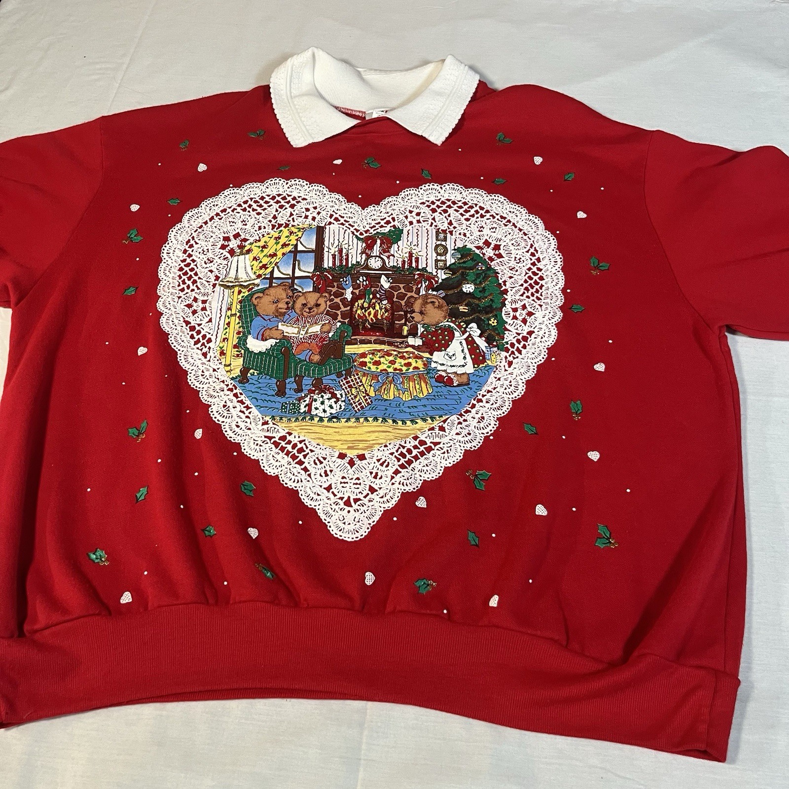 Vintage 90s Nutcracker Bear Christmas Sweatshirt Puff Paint Plus 2X USA Grandma