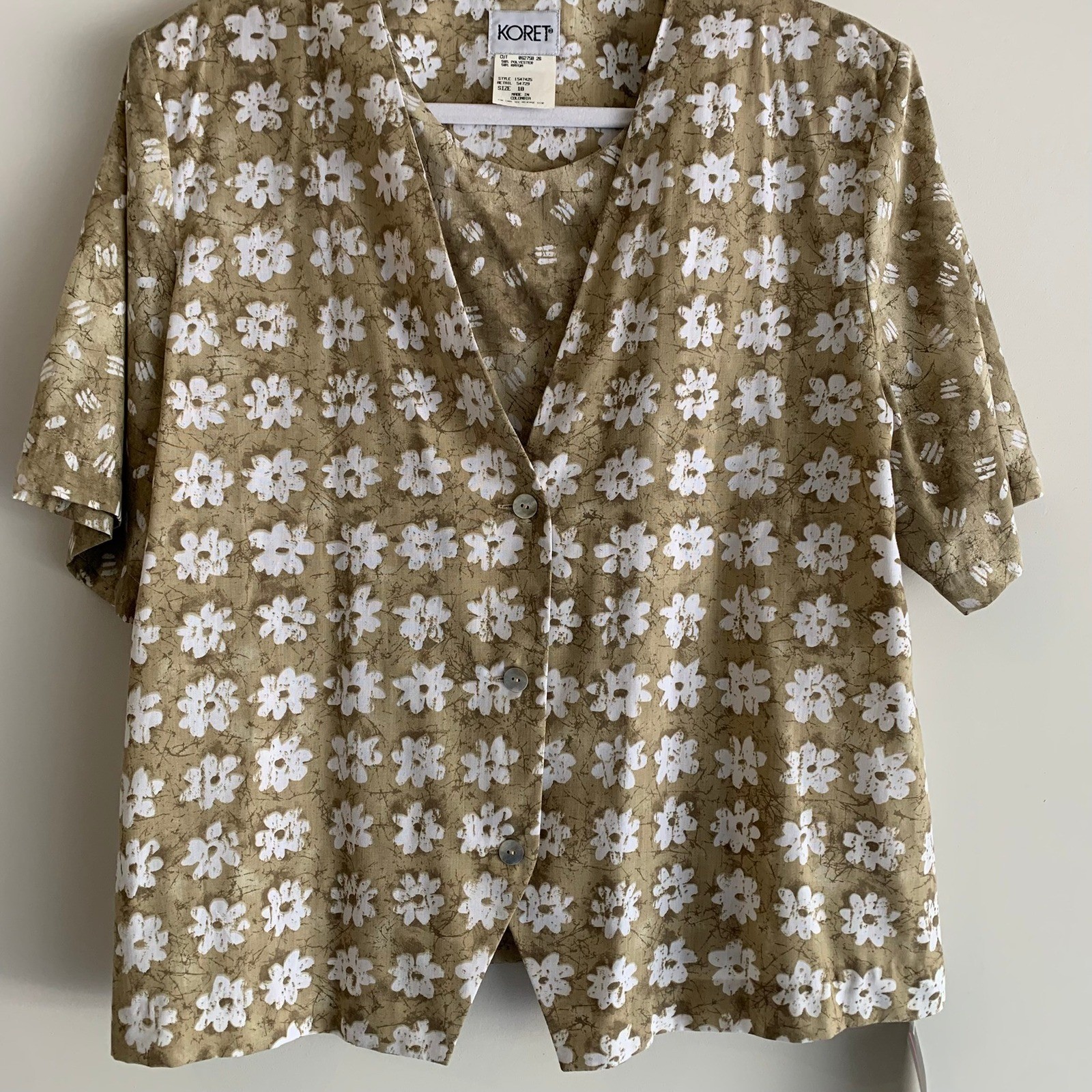 Vintage Koret Floral Button-Up Blouse Women&rsquo;s Short Sleeve Top 18