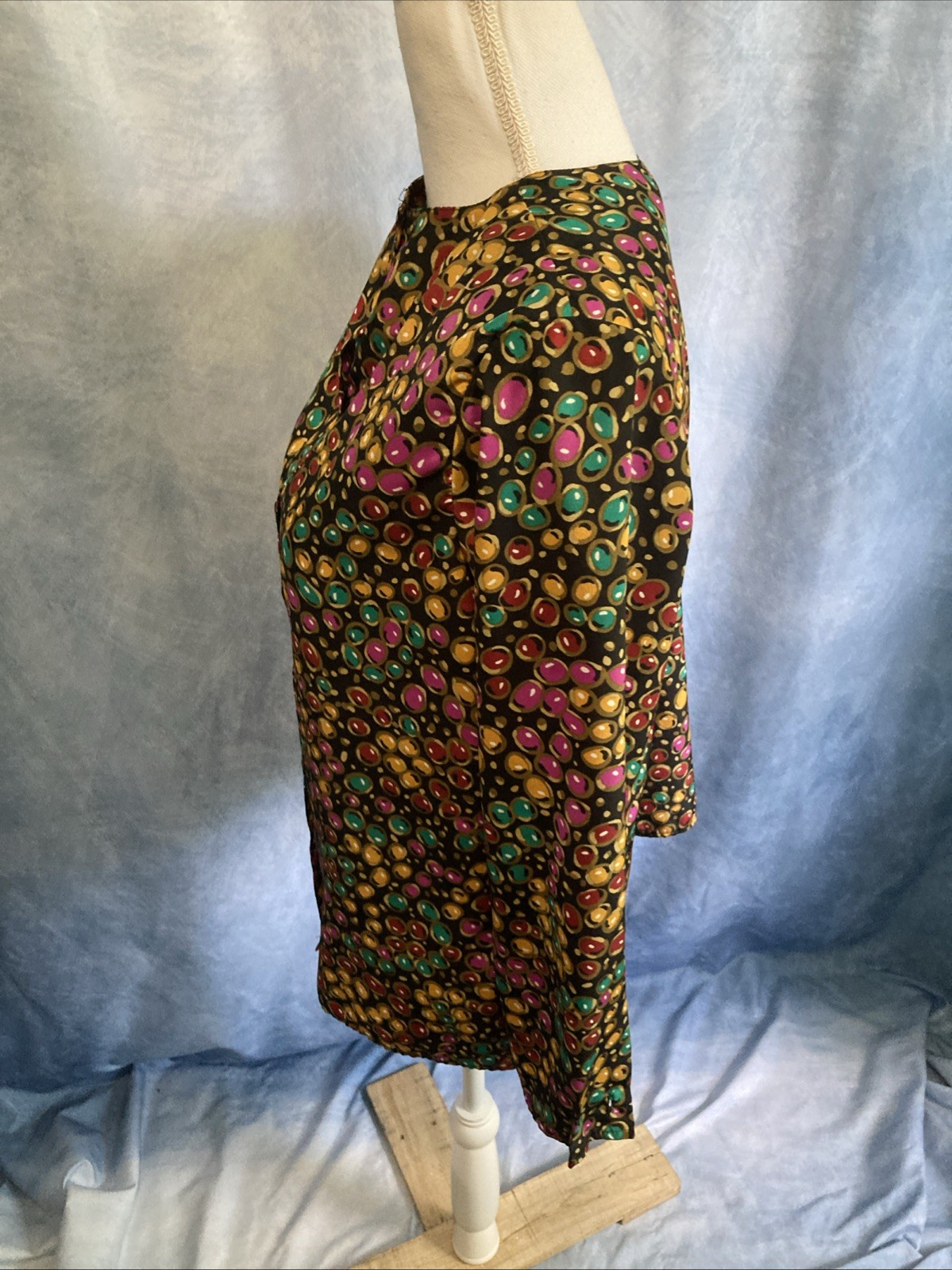 Vtg 80s Andre Sauvage Blouse Asymmetrical Button Geometric Pebble Art To Wear 8