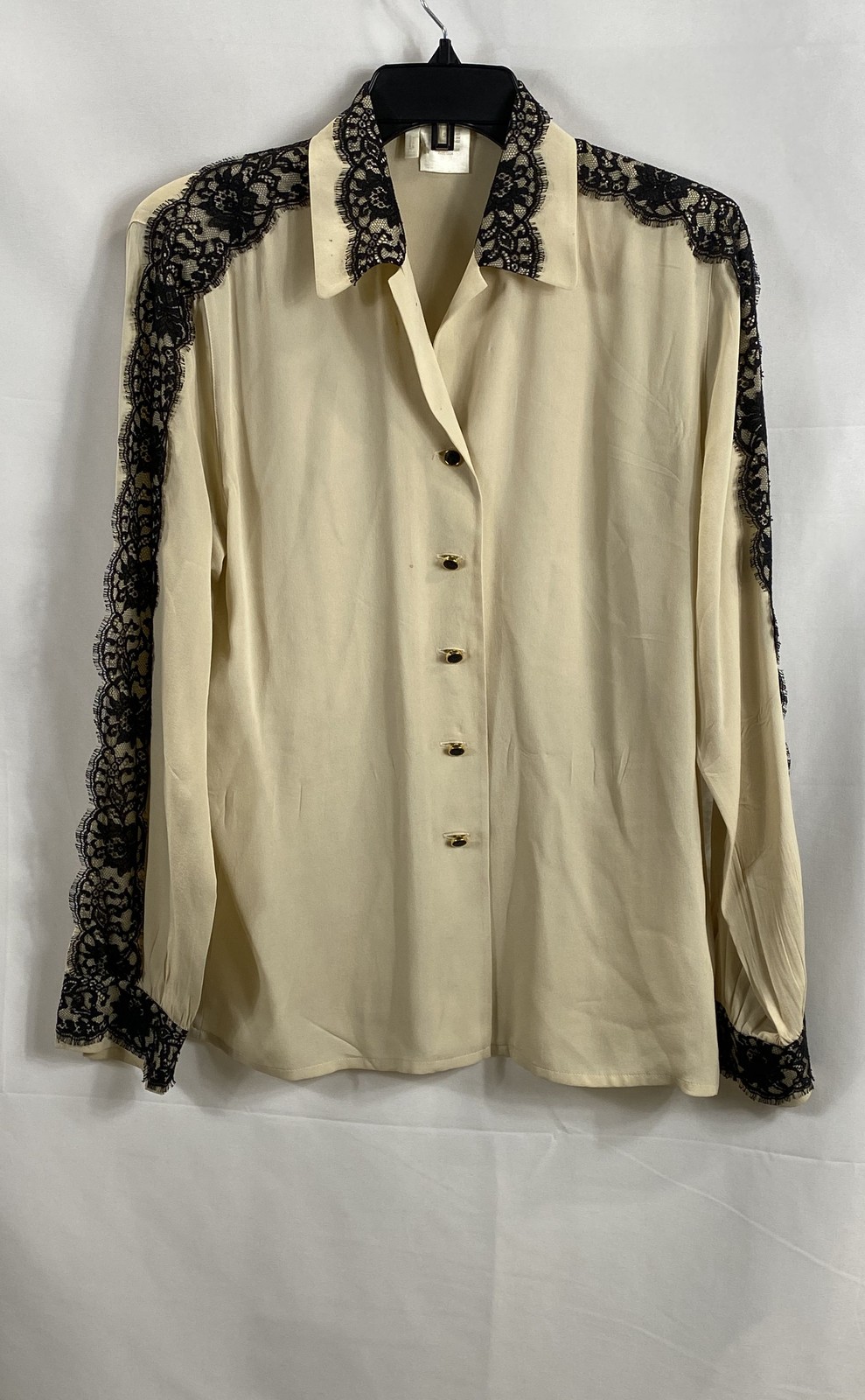 Vintage 90s Escada Margaretha Ley Women&rsquo;s Cream Silk Lace Trim Blouse Sz 38