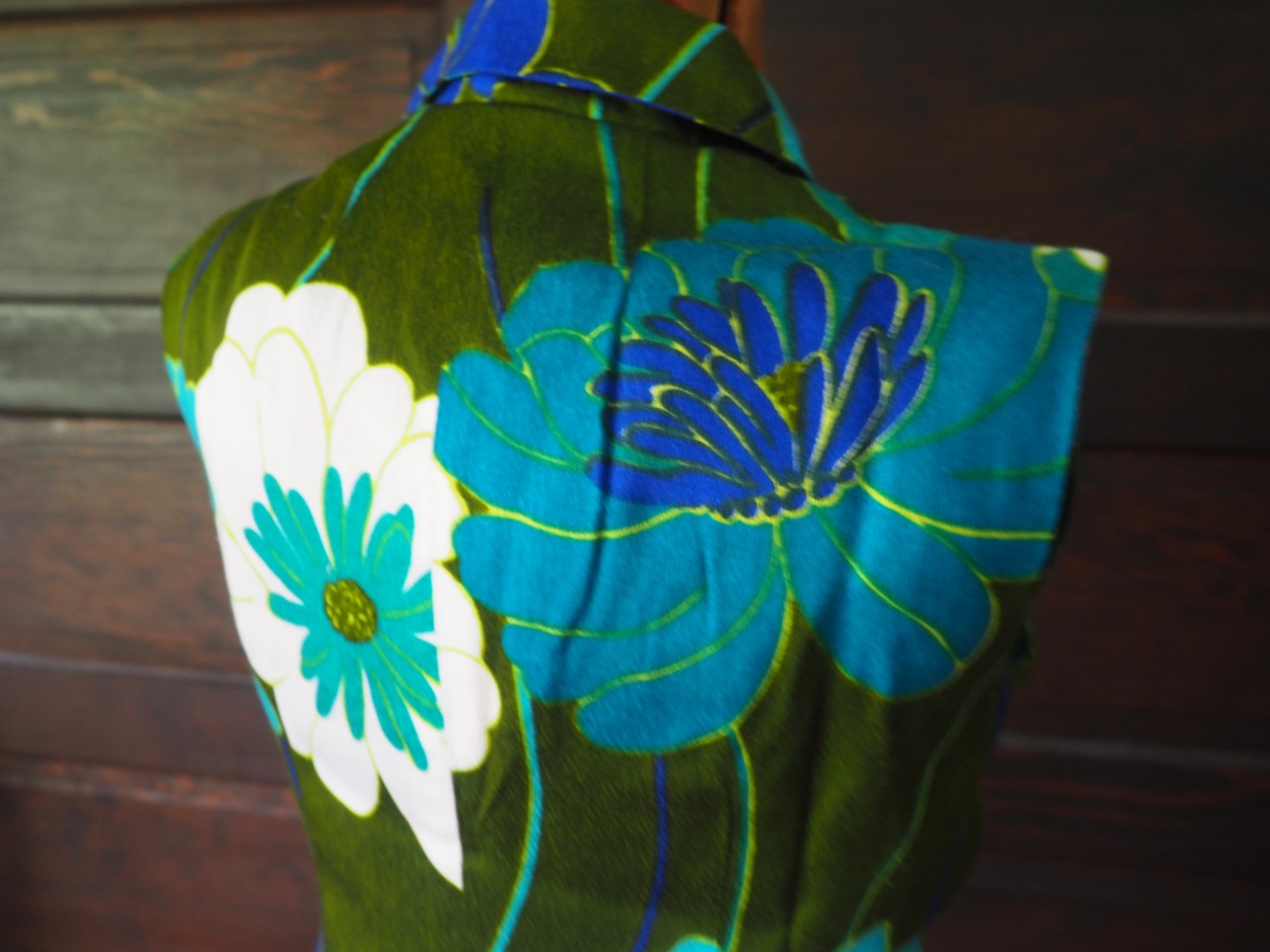 VTG 60s 70s Brown Blue Floral Boho Hippy Midi Retro Mod Dress Womens S
