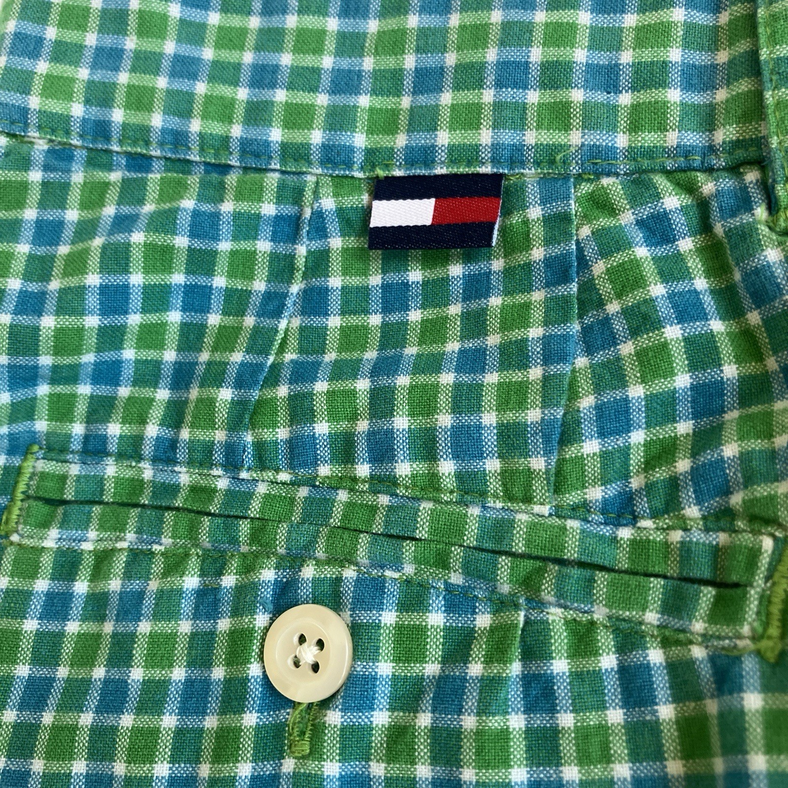 VTG Tommy Hilfiger SZ 8 Blue Green Tattersail High Waist Short Pleat Front Golf