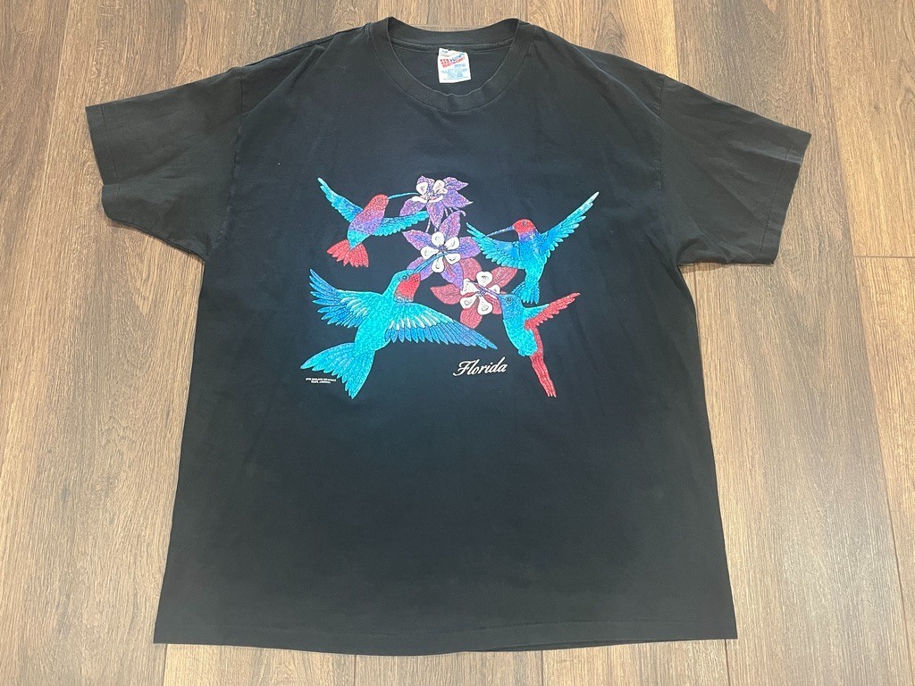 Vintage Florida Hummingbird Bird Black TShirt Mens XL