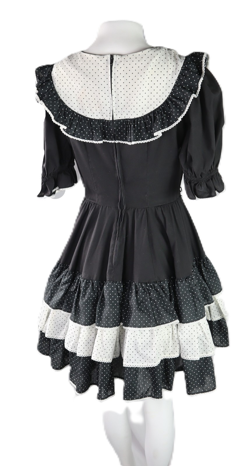 VTG 60s 70s Jeri Bee USA 0 2 XS Square Dance Prairie Polka Dot Knee Dress Black