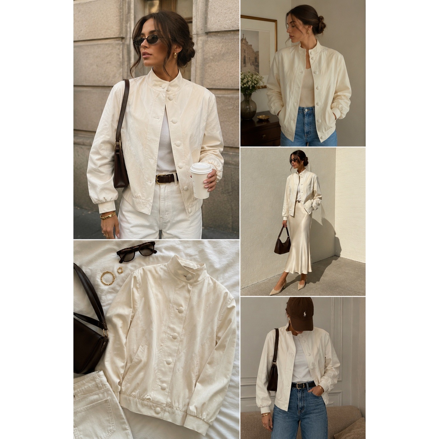 Vintage Women&rsquo;s Ivory Faux Suede Jacket Mock Neck Lightweight Coat Made in USA