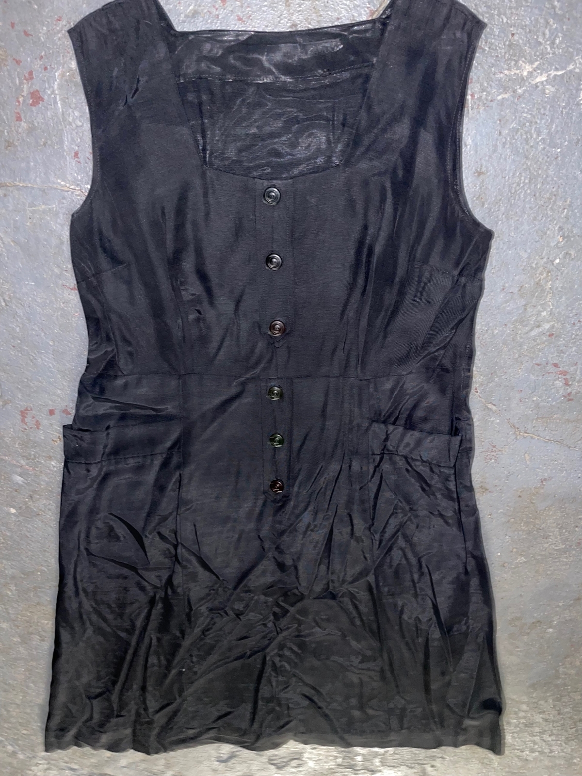 VTG 50S WOMENS LARGE BLACK BUTTON SIDE ZIP RAYON DRESS