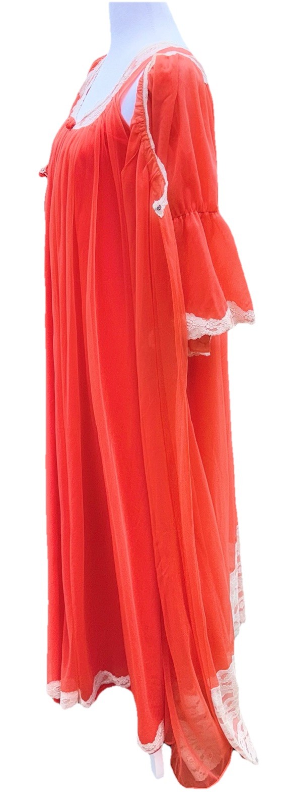 Vtg Intime Nightgown & Robe Double Chiffon Peignoir Set Flame Orange Sweep S M +