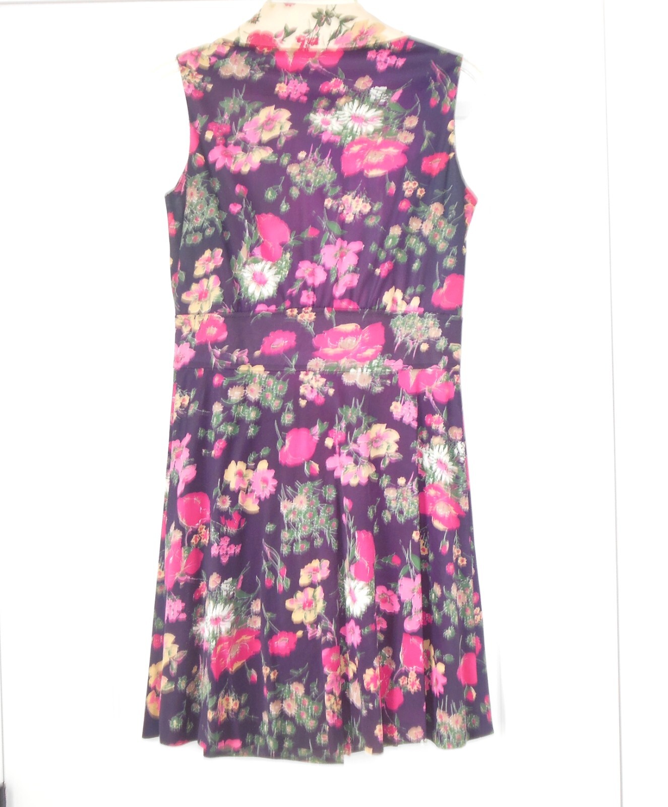Vintage Floral Dress sz ~S Large Collar Button Front w Belt 60&rsquo;s 70&rsquo;s Sleeveless