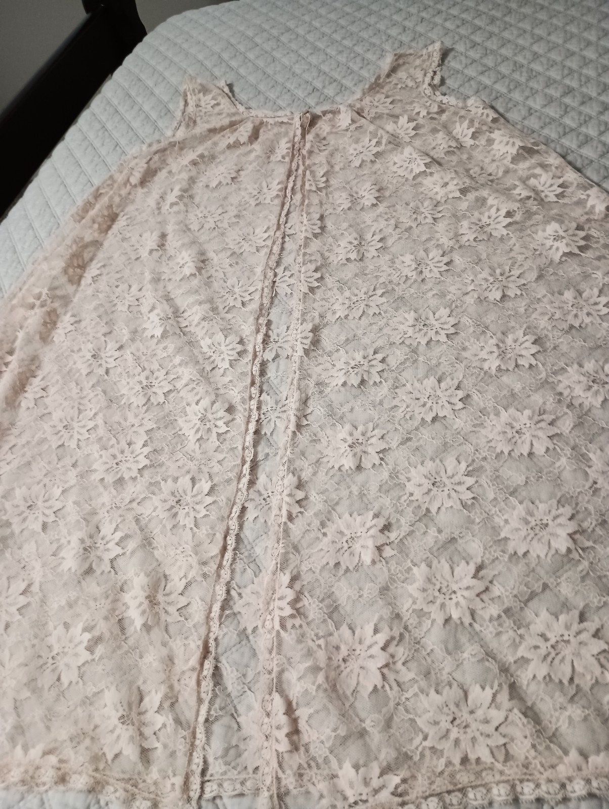 Blanche Vtg Beige Sz L Nylon Solid Lace Negligee Sleeveless Robe Kimino