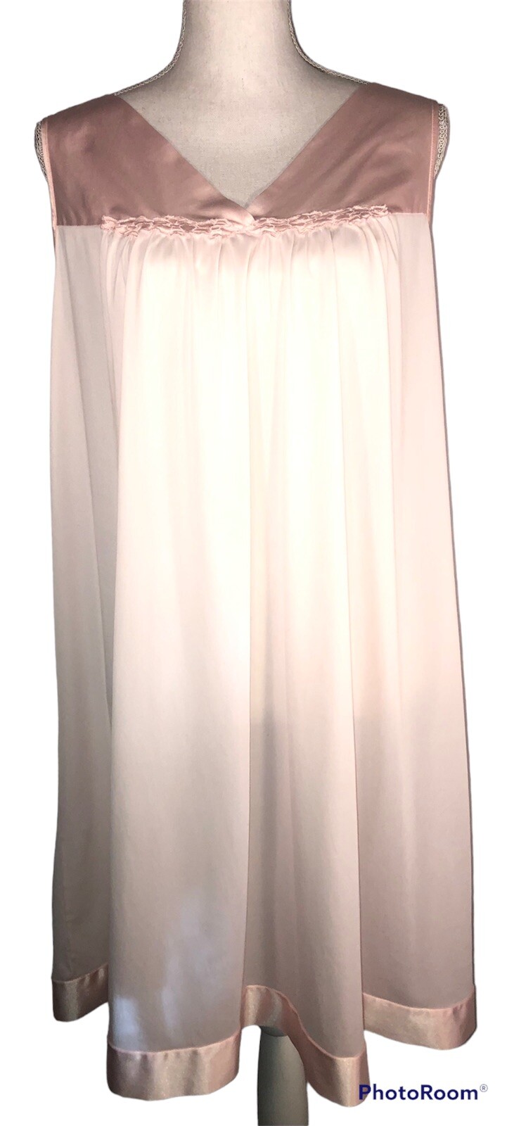 Vintage Vanity Fair Nightgown Satin Hemline Size Lg, Light Peach